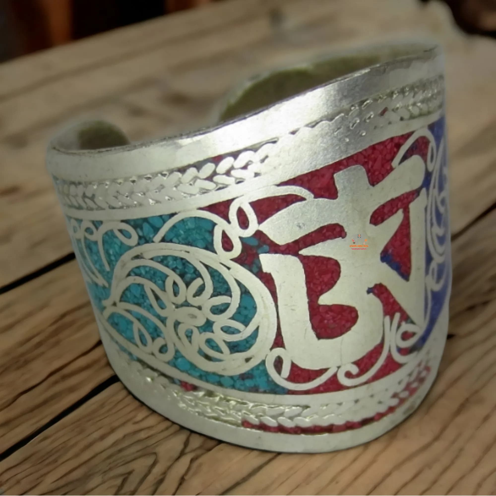 Tibetan Om Finger Ring Coral