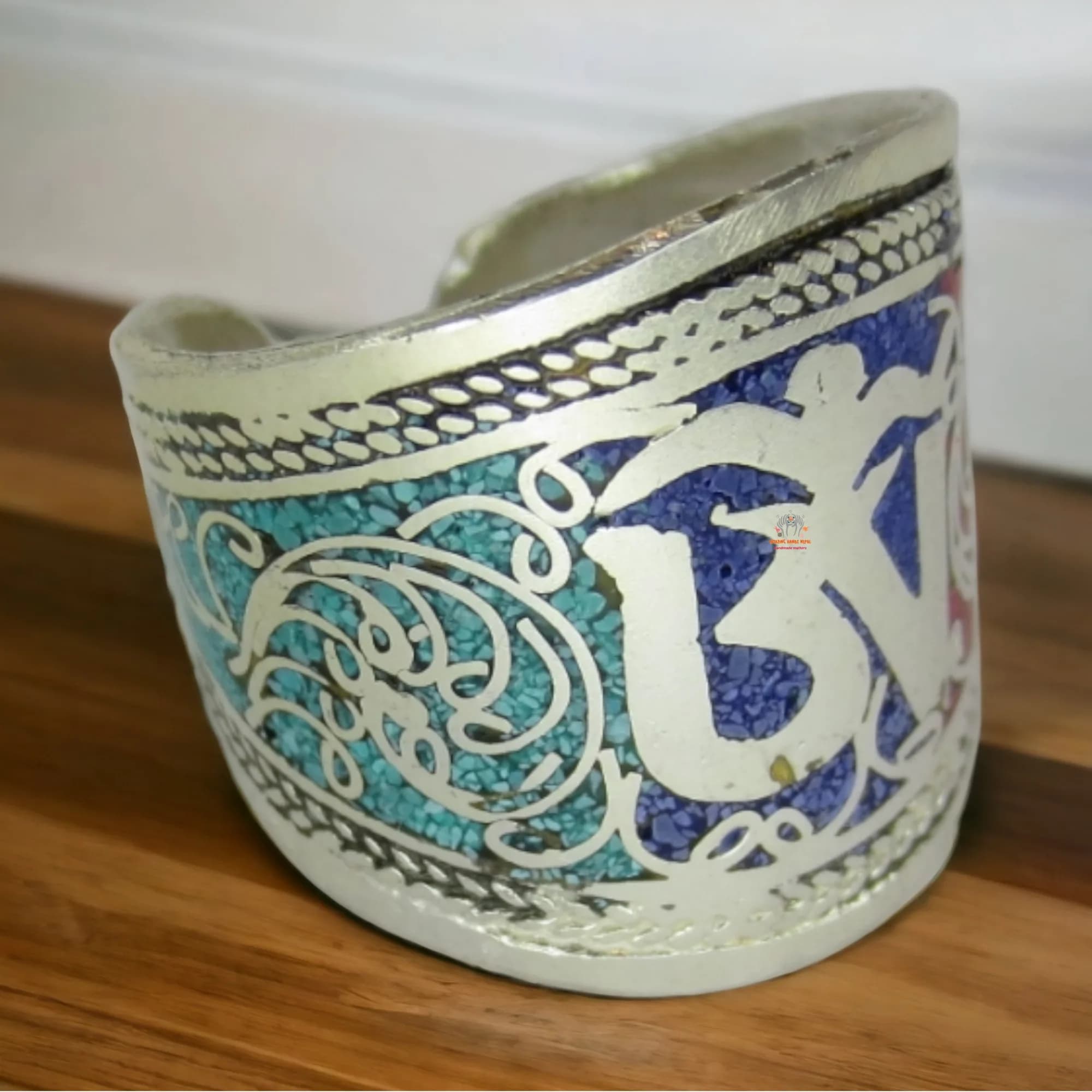 Tibetan Om Finger Ring Lapis