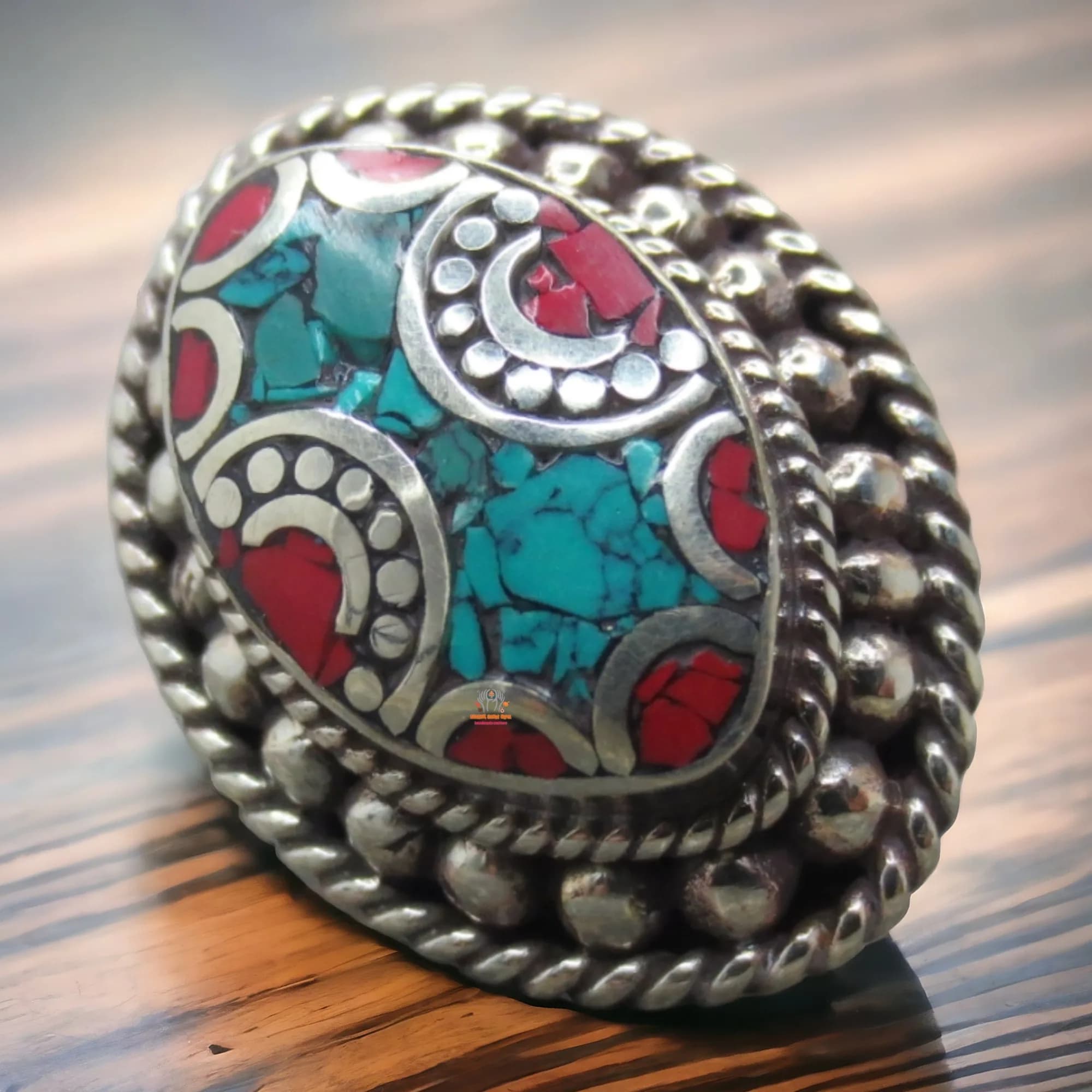 Tibetan Stone Inlaid Finger Ring