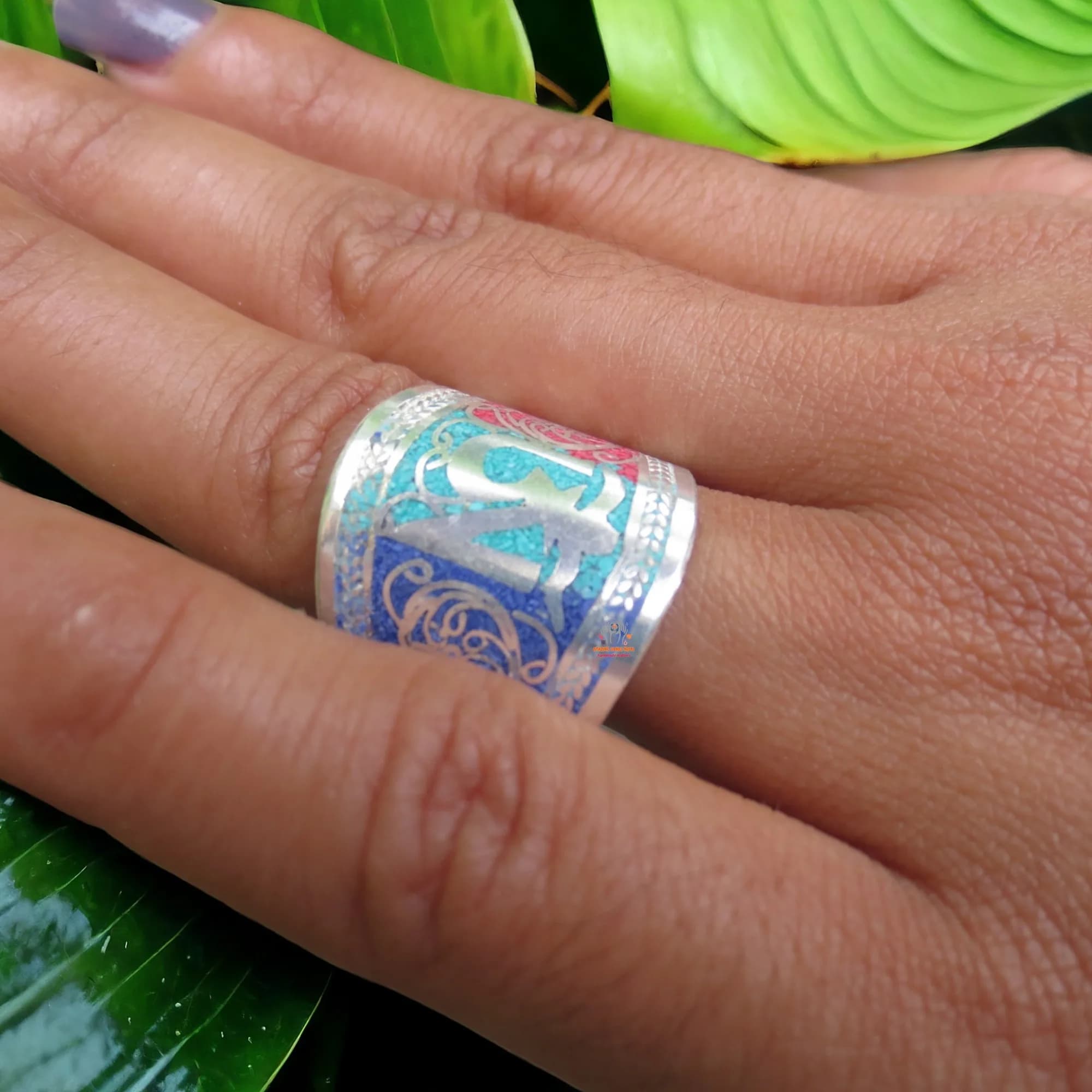 Tibetan Om Finger Ring Turquoise