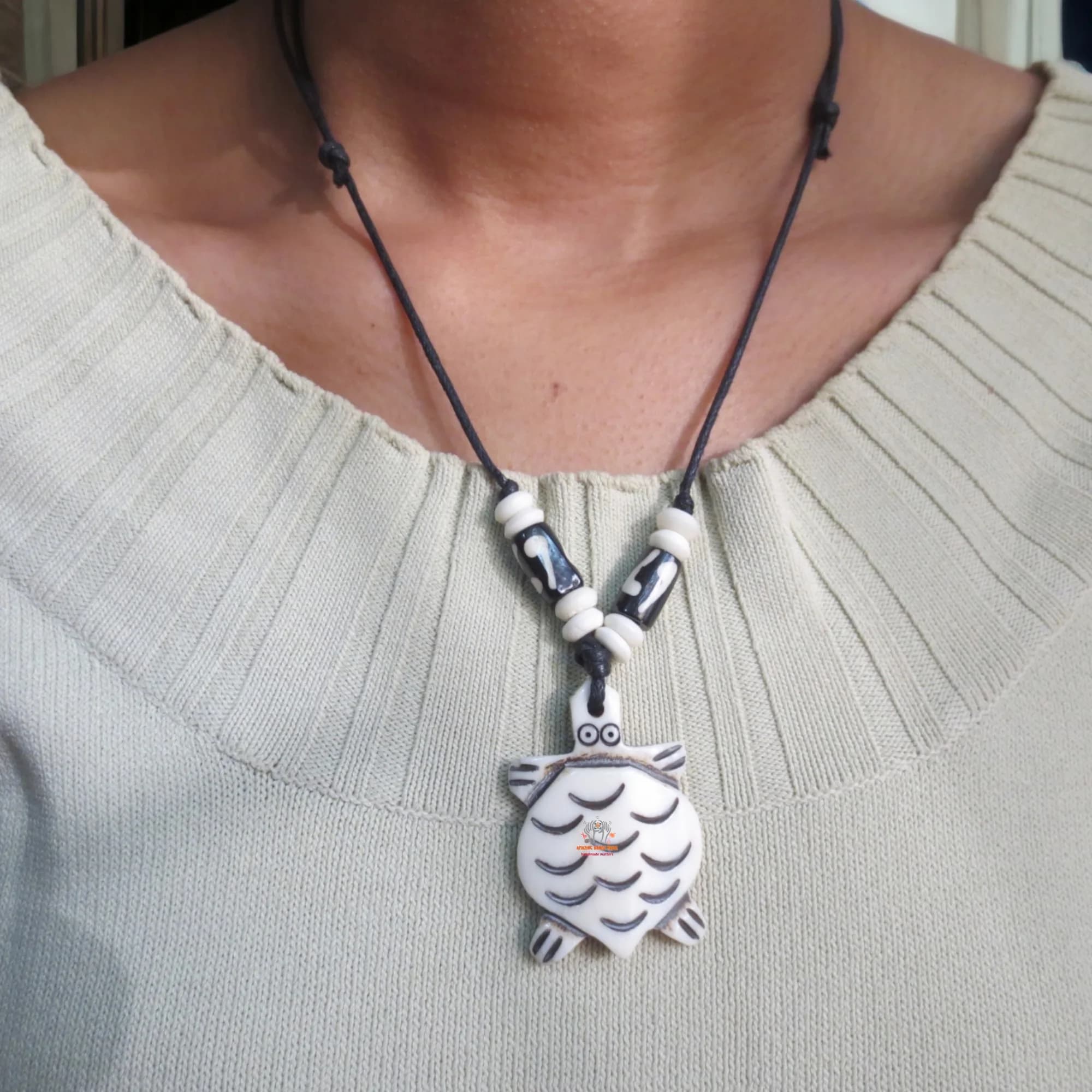 White Bone Tortoisetales Necklace