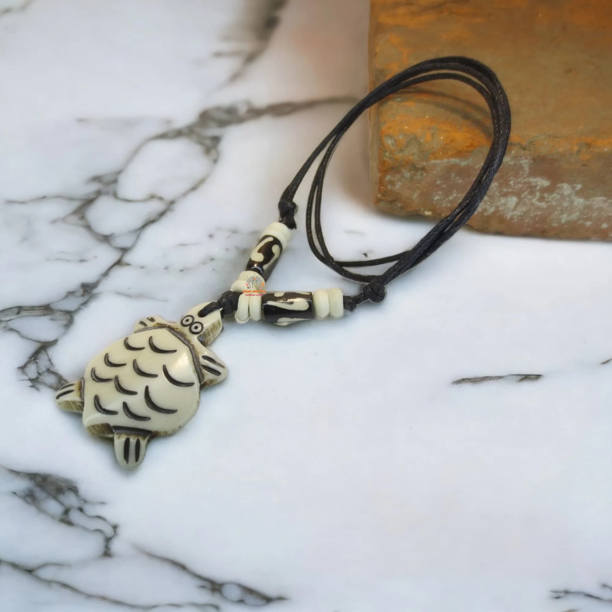 White Bone Tortoise Necklace