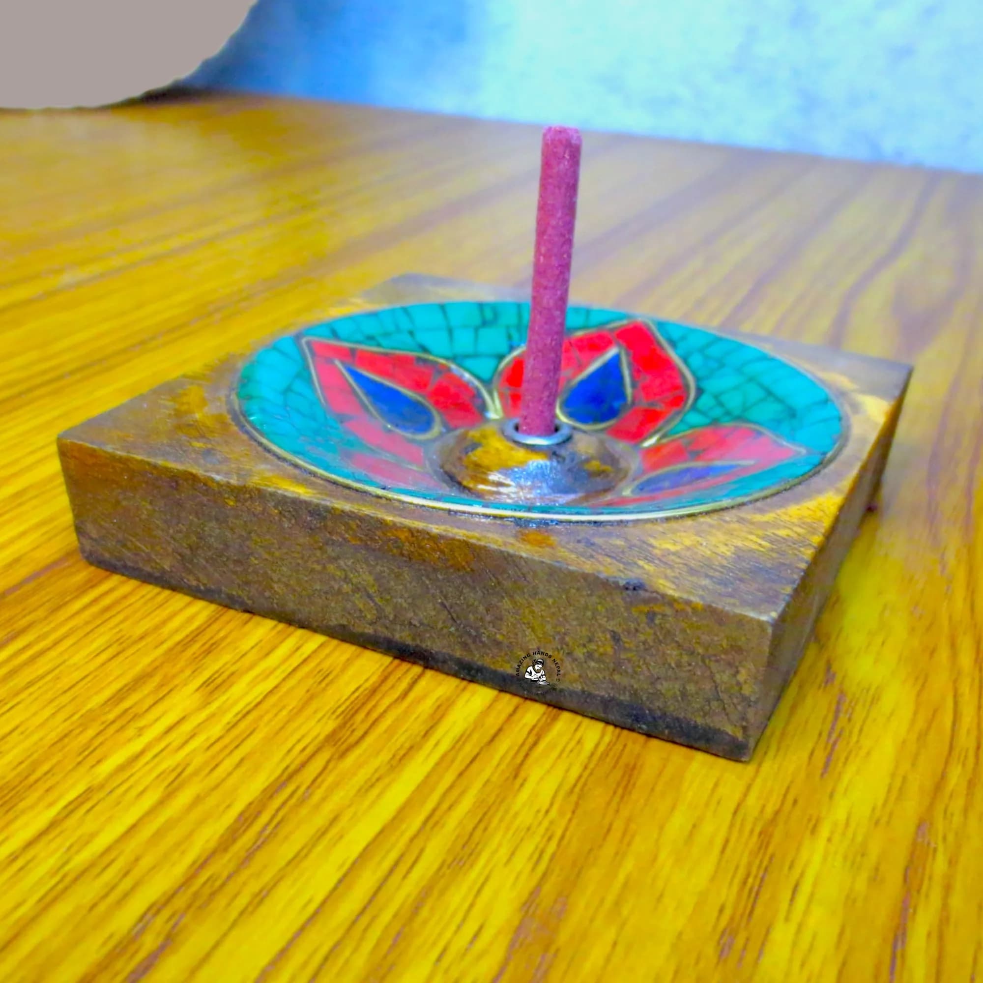Stone Inlaid Lotus Flower Square Incense Holder
