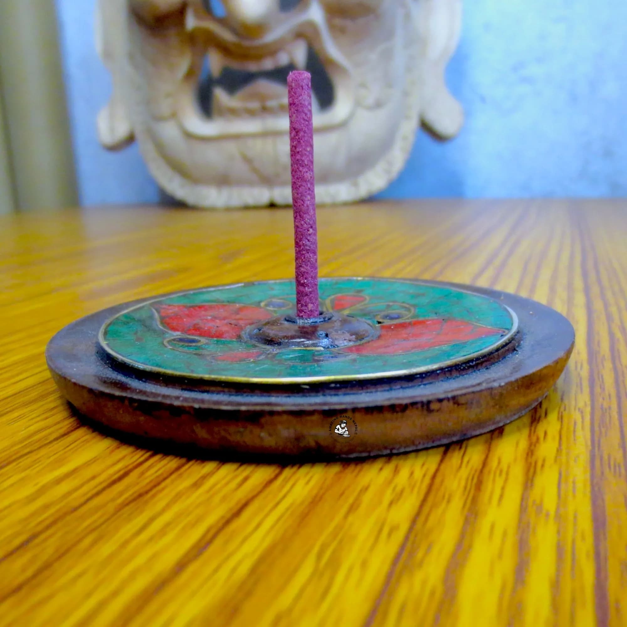 Stone Inlaid Lotus Flower Incense Holder