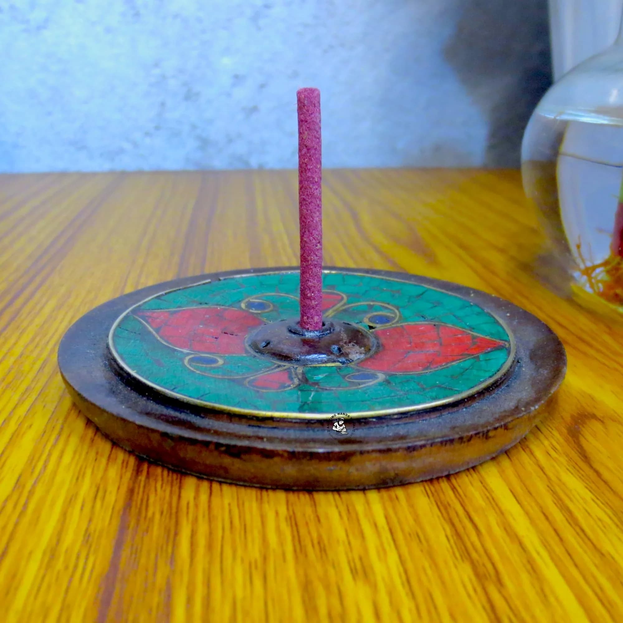 Stone Inlaid Lotus Flower Incense Holder