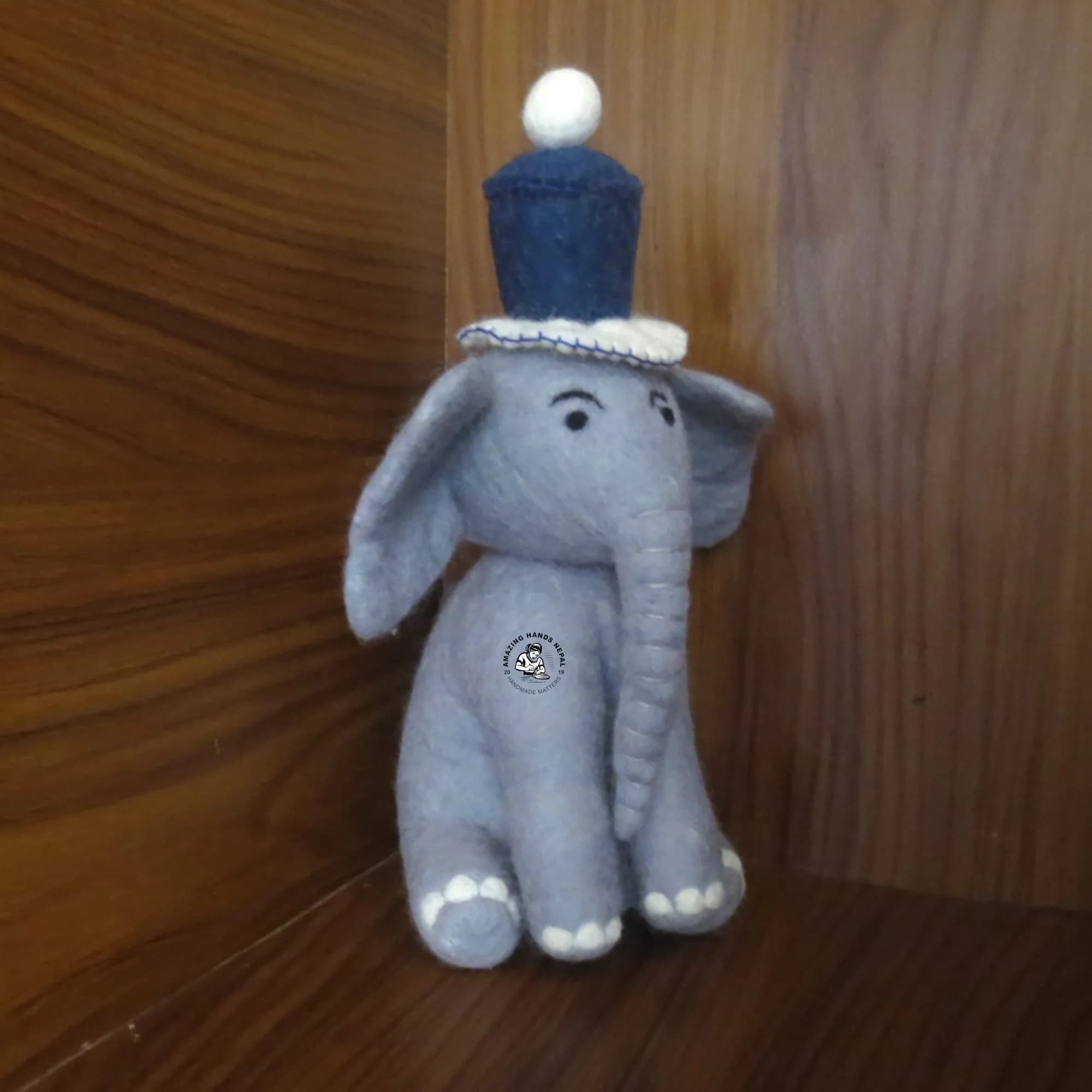 Wool Felted Baby Elephant Toy With A Hat