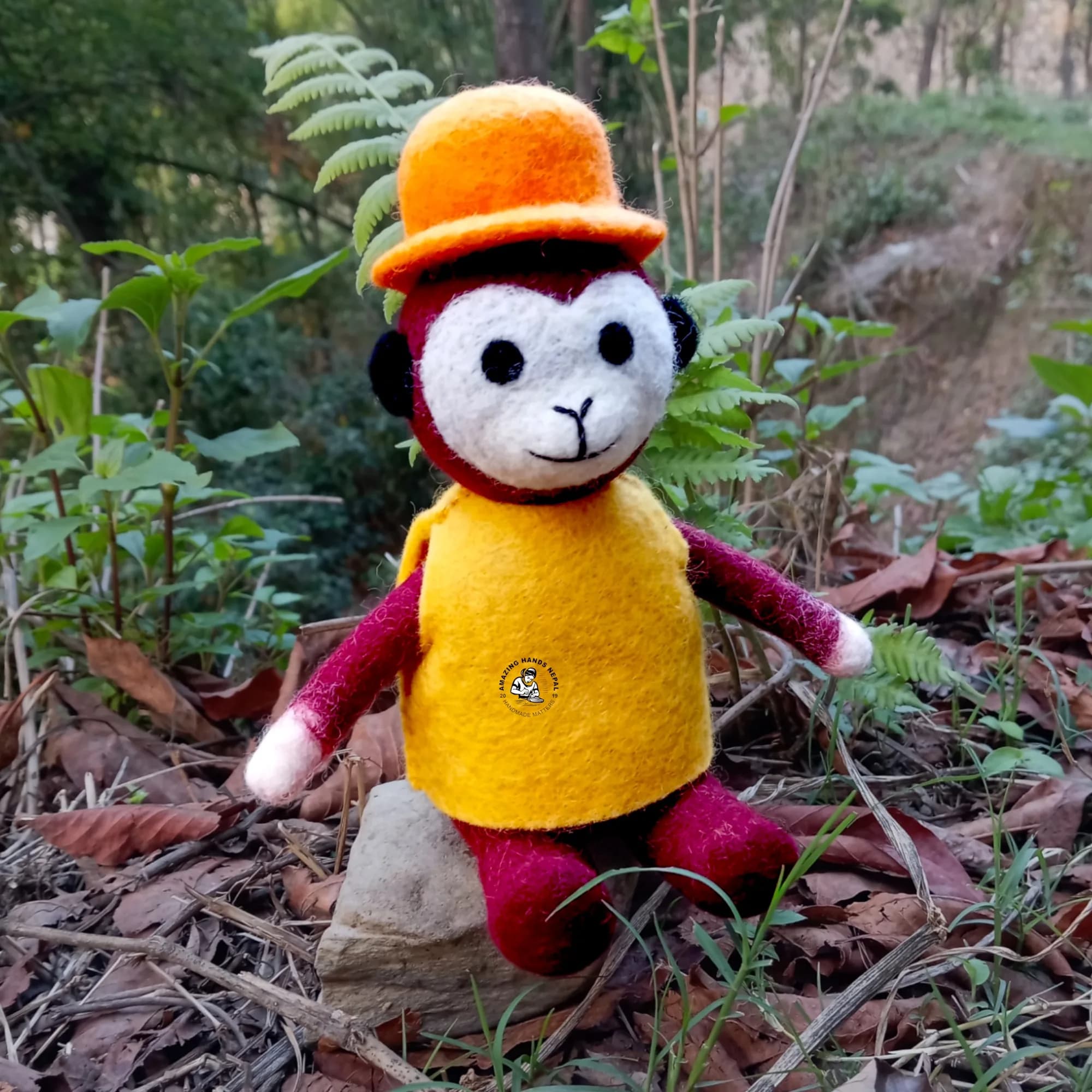 Felted Monkey Doll With Hat