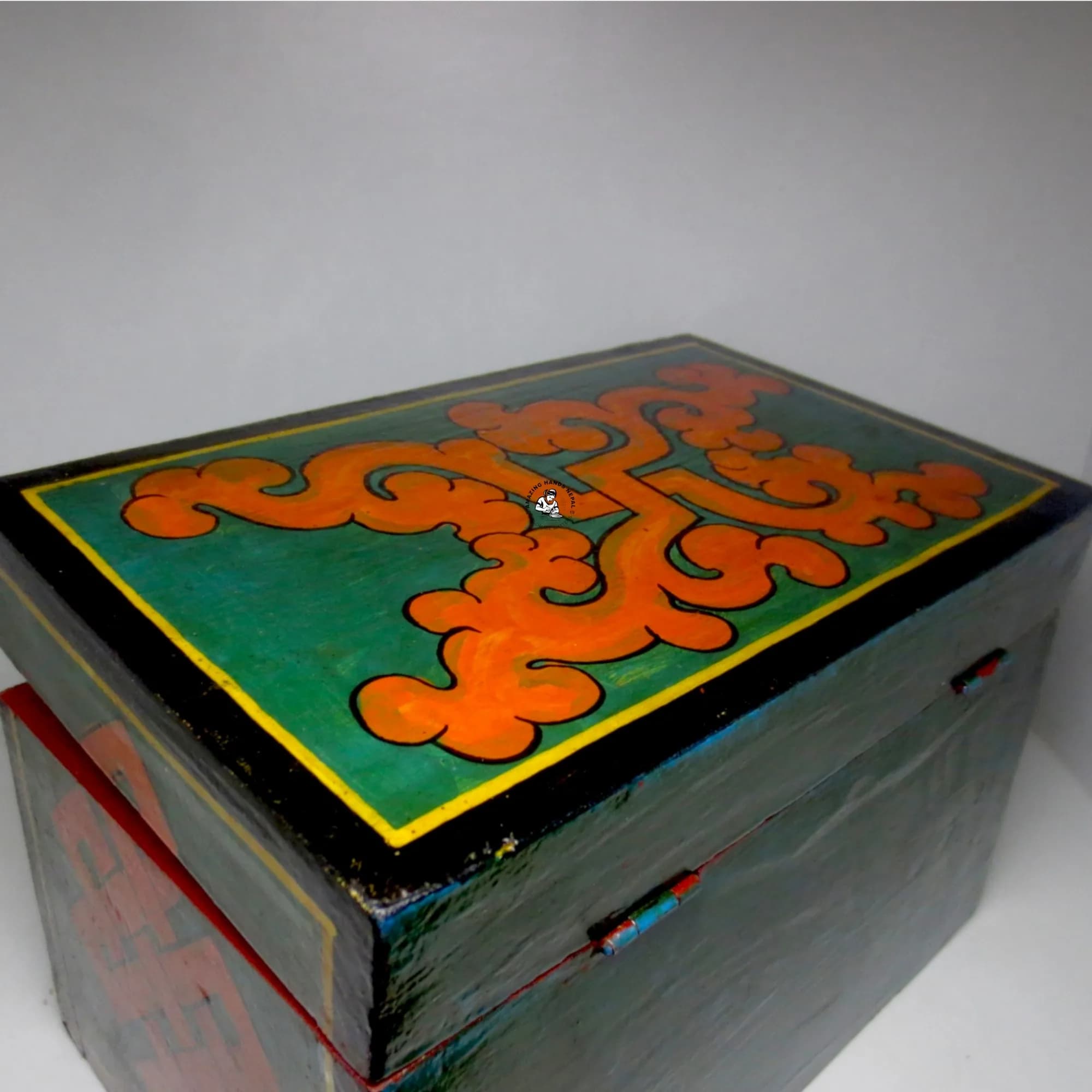 Ancient Symbolic Tibetan Wooden Jewelry Box