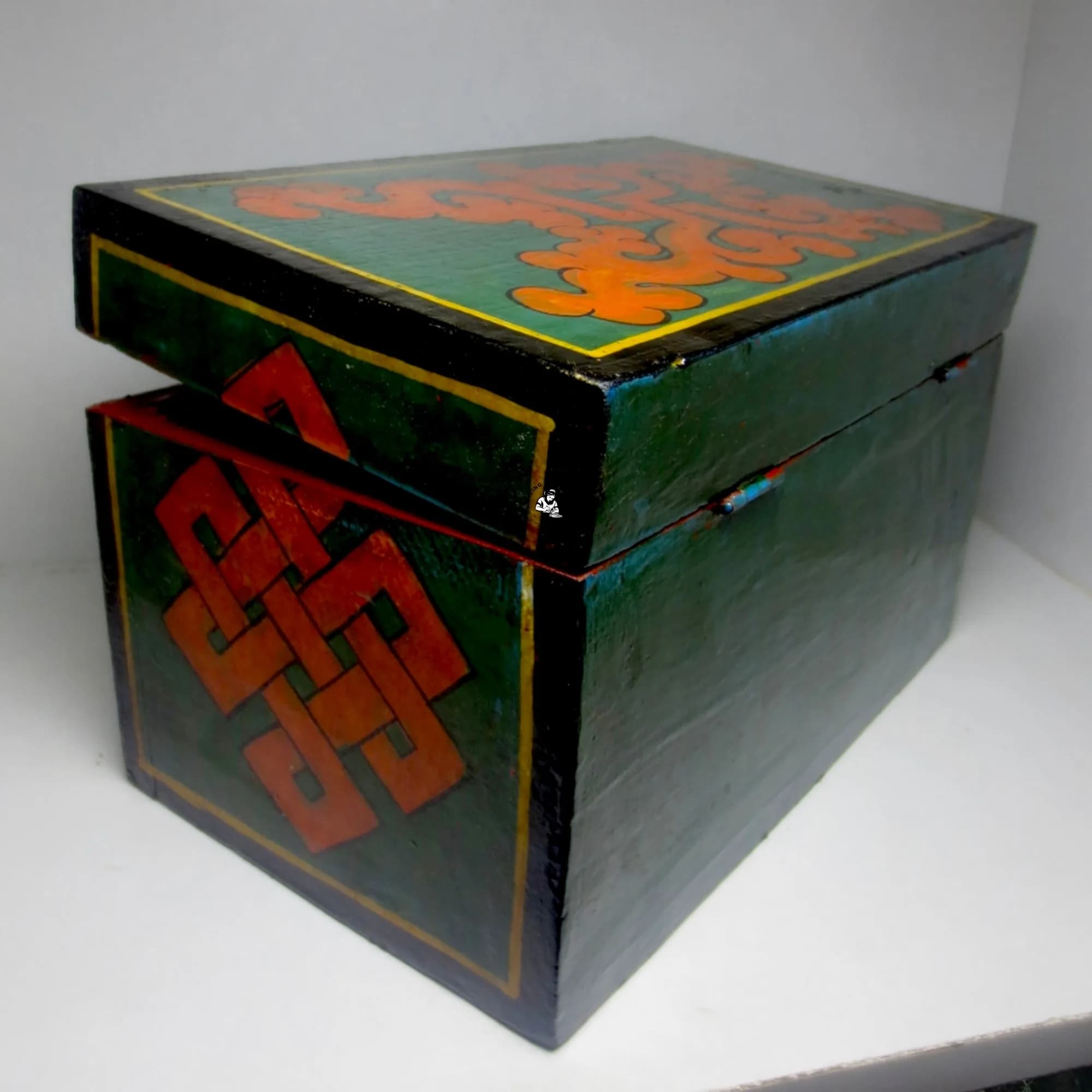 Ancient Symbolic Tibetan Wooden Jewelry Box