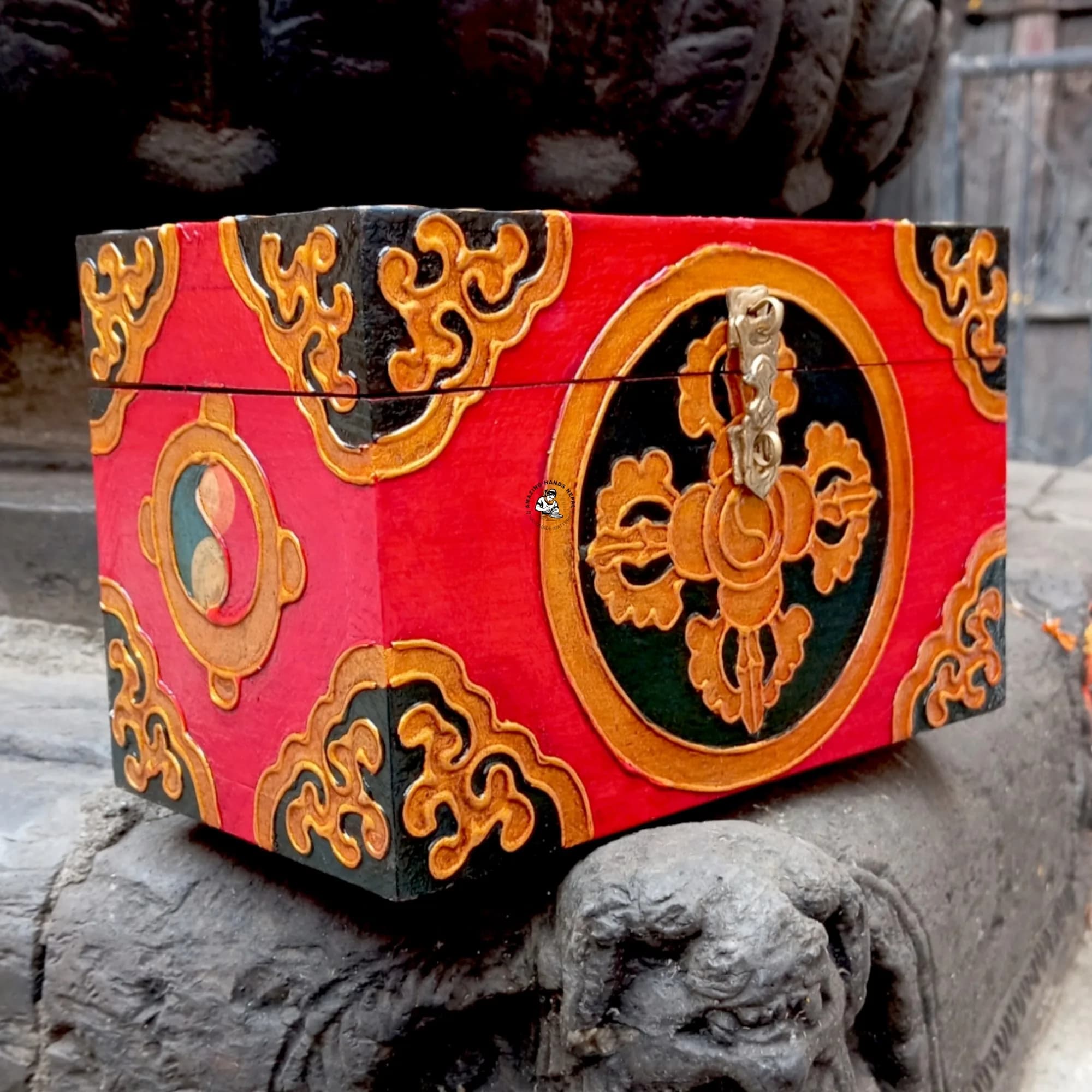 Buddhist Vajra Tibetan Jewelry Wooden Box