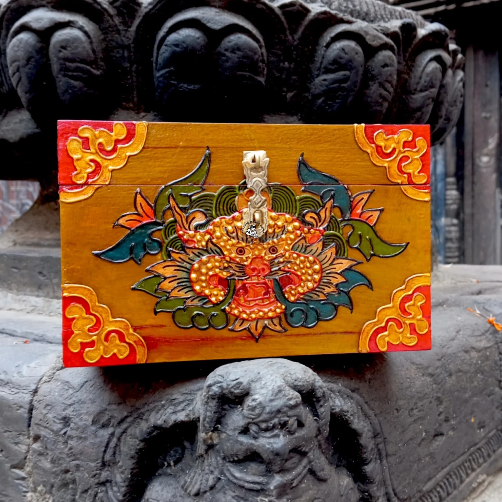Tibetan Chepu and Conch Jewelry Wooden Box