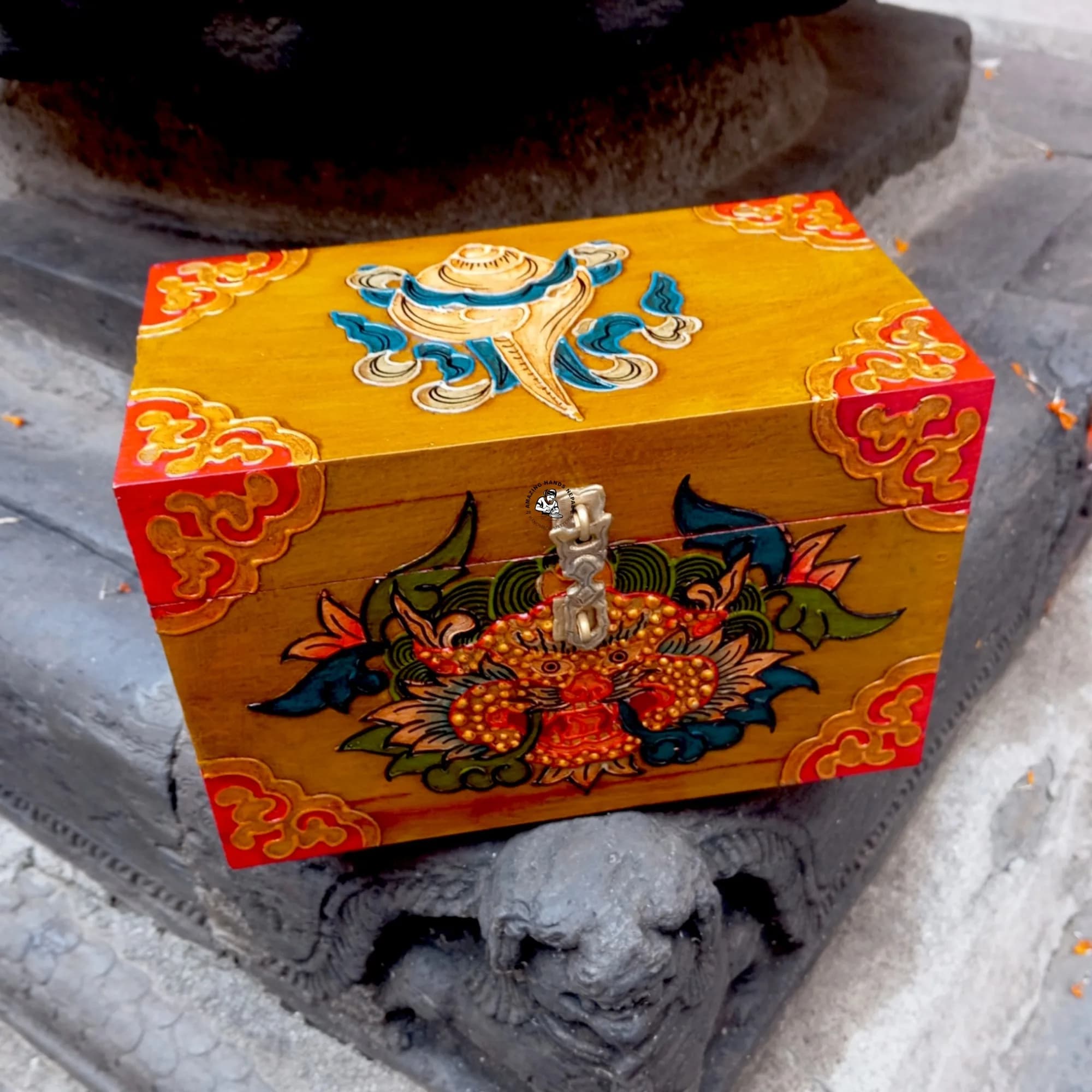 Tibetan Chepu and Conch Jewelry Wooden Box