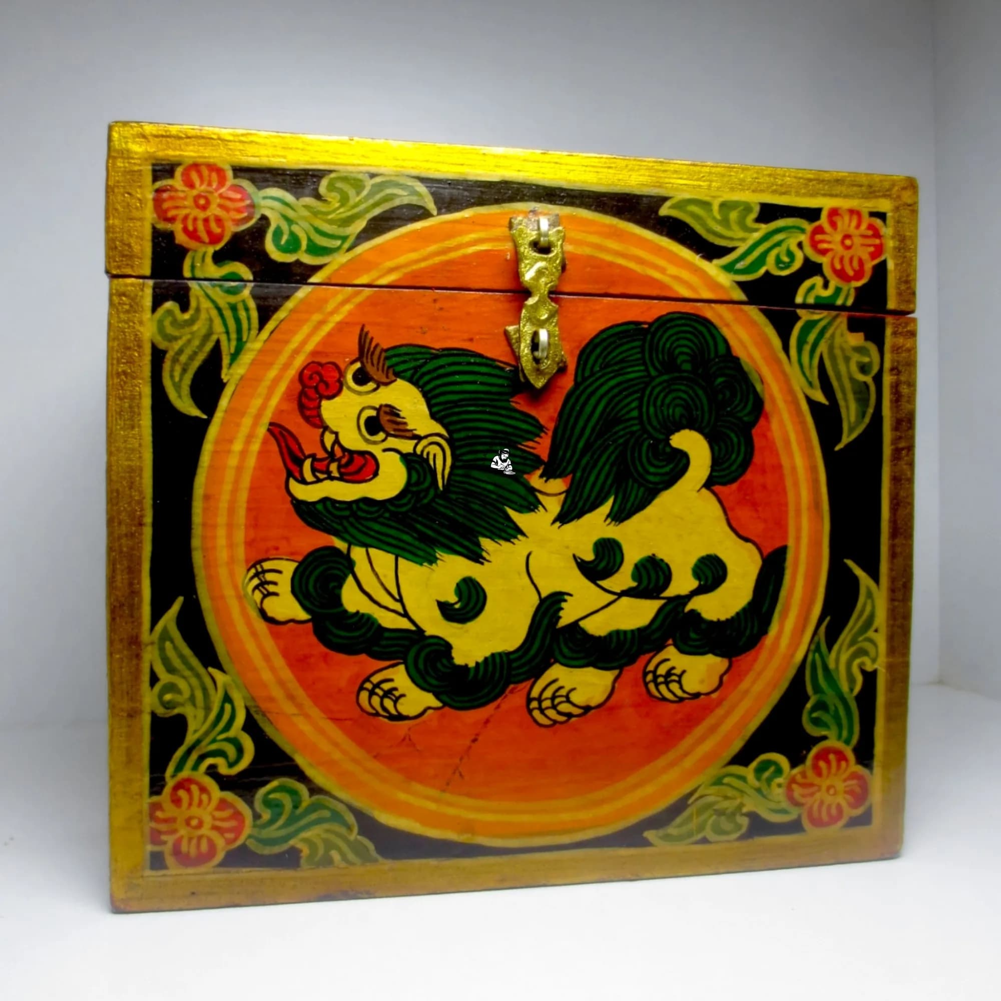 Buddhist Snow Lion Tibetan Wooden jewelry Box