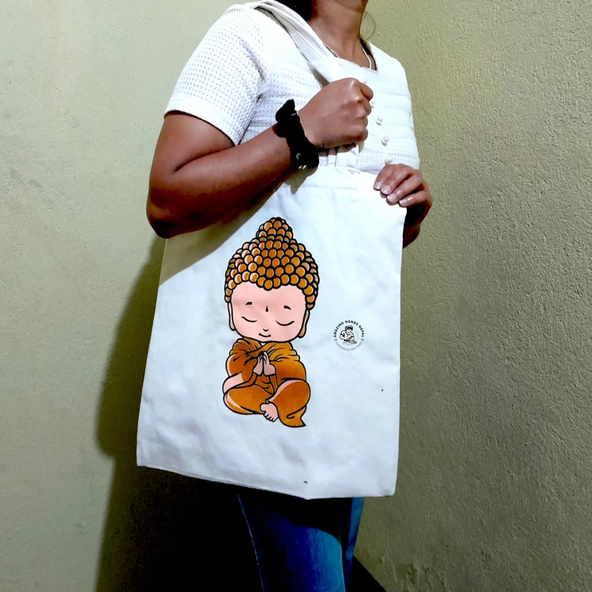 Baby Buddha Printed Cotton Tote Bag