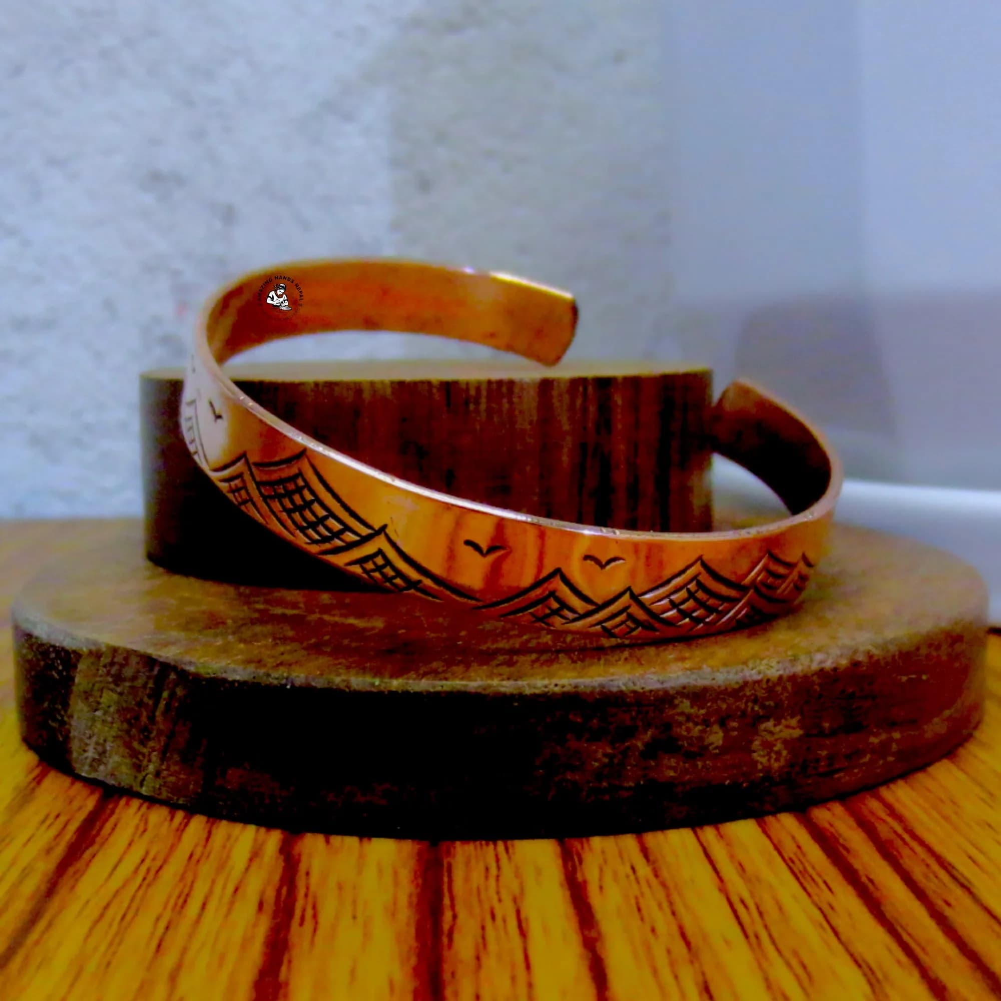 Mount Everest Carved Copper Bracelet