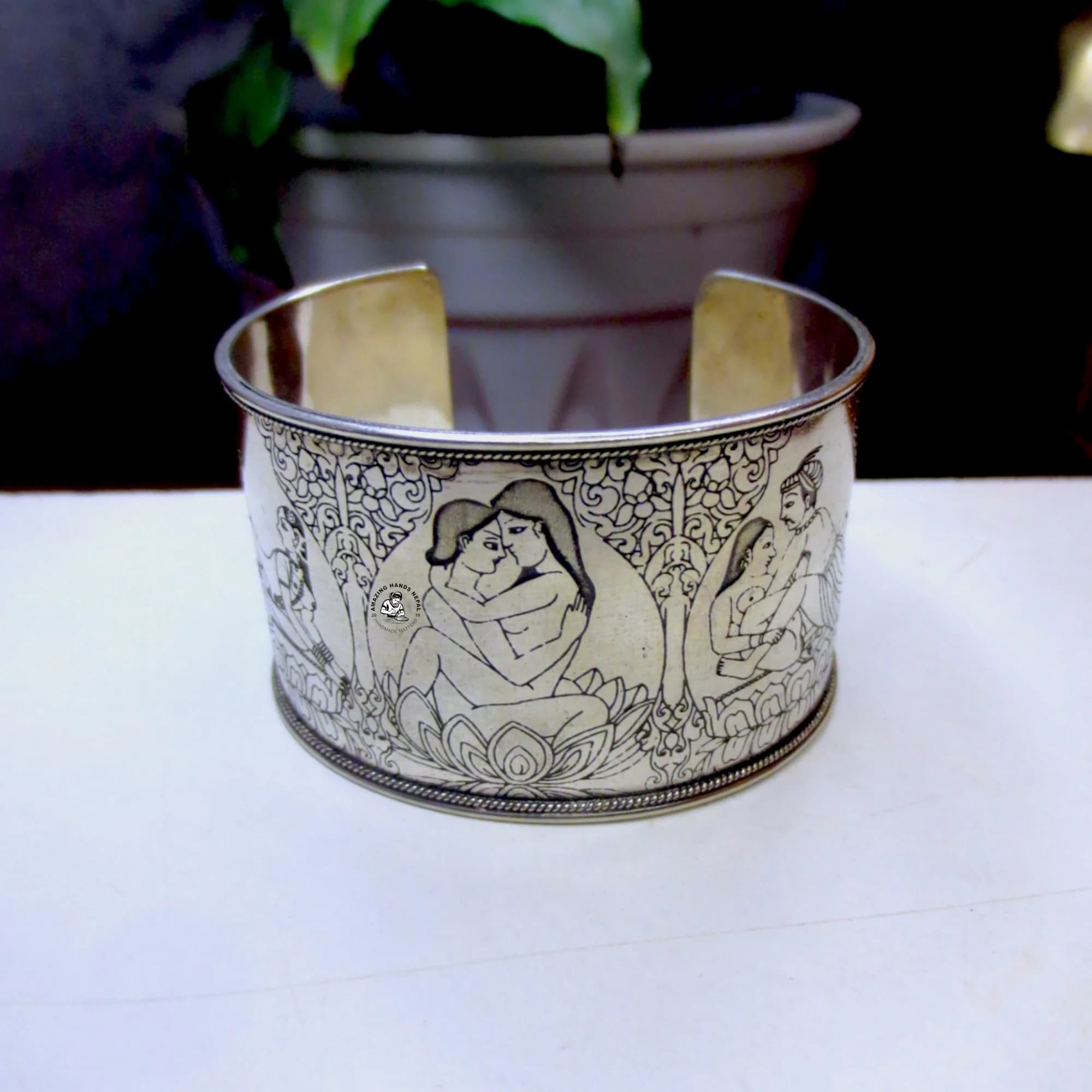 Kamasutra Carved White Metal Bracelet