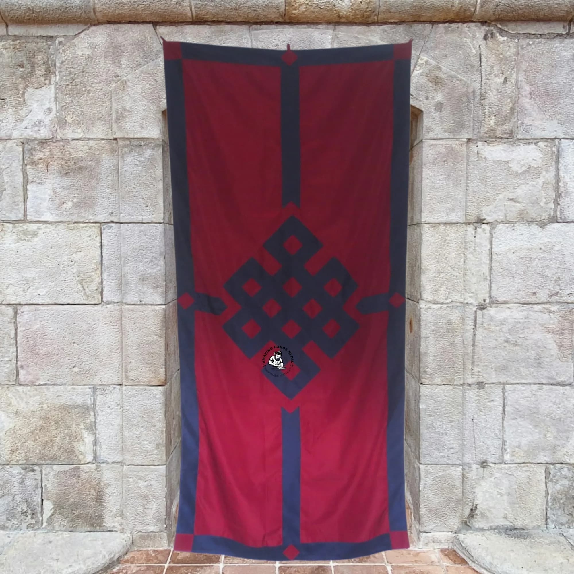 Maroon Tibetan Endless Knot Door Curtain
