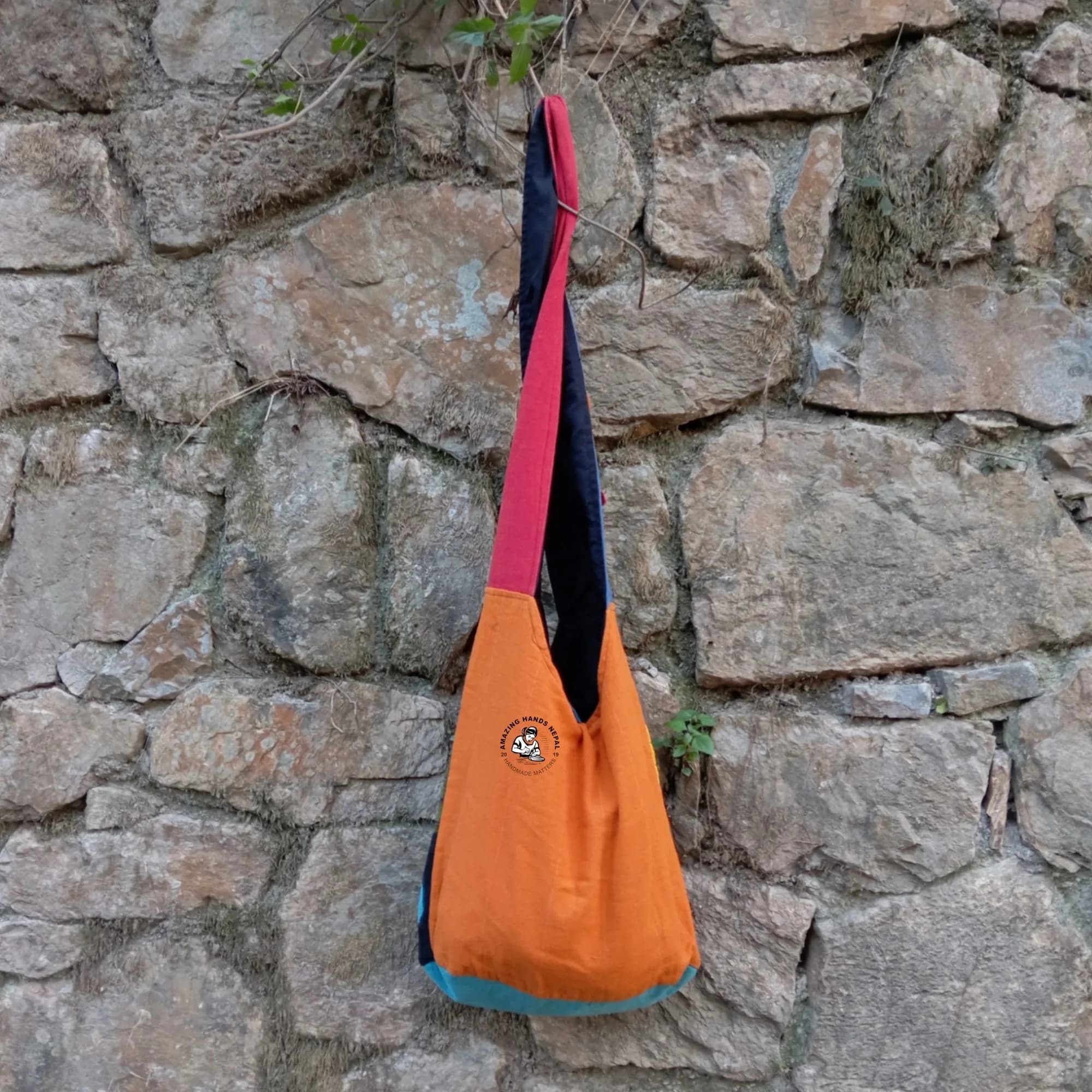 Peace and Spiral Patched Shoulder Cotton Bag