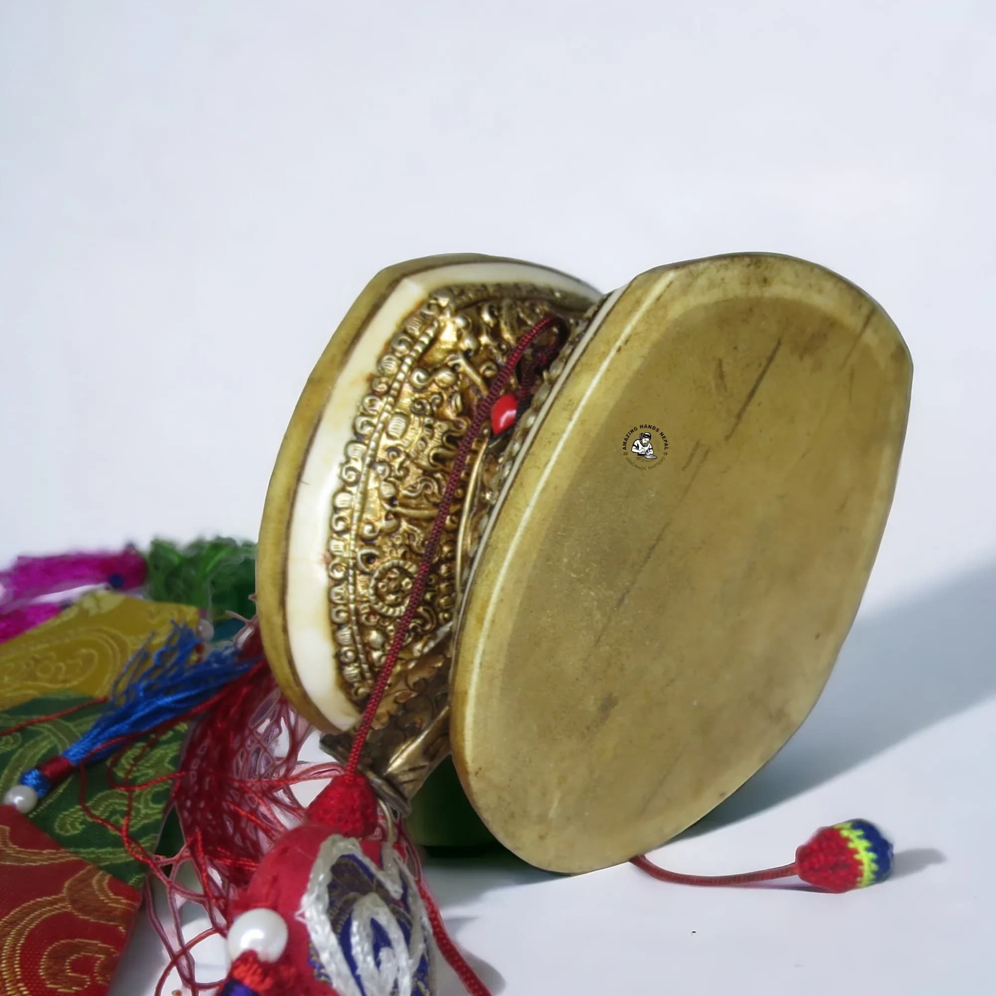 Traditional Tibetan Monk Hand Drum (Damaru)