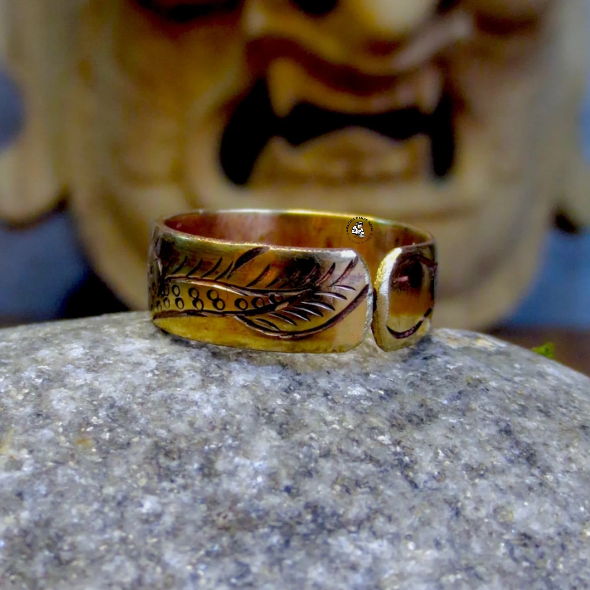 Copper Dragon Carved Finger Ring