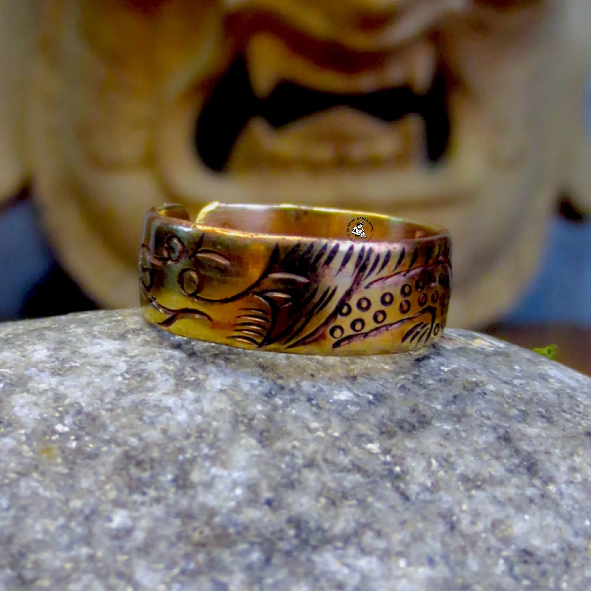 Copper Dragon Carved Finger Ring
