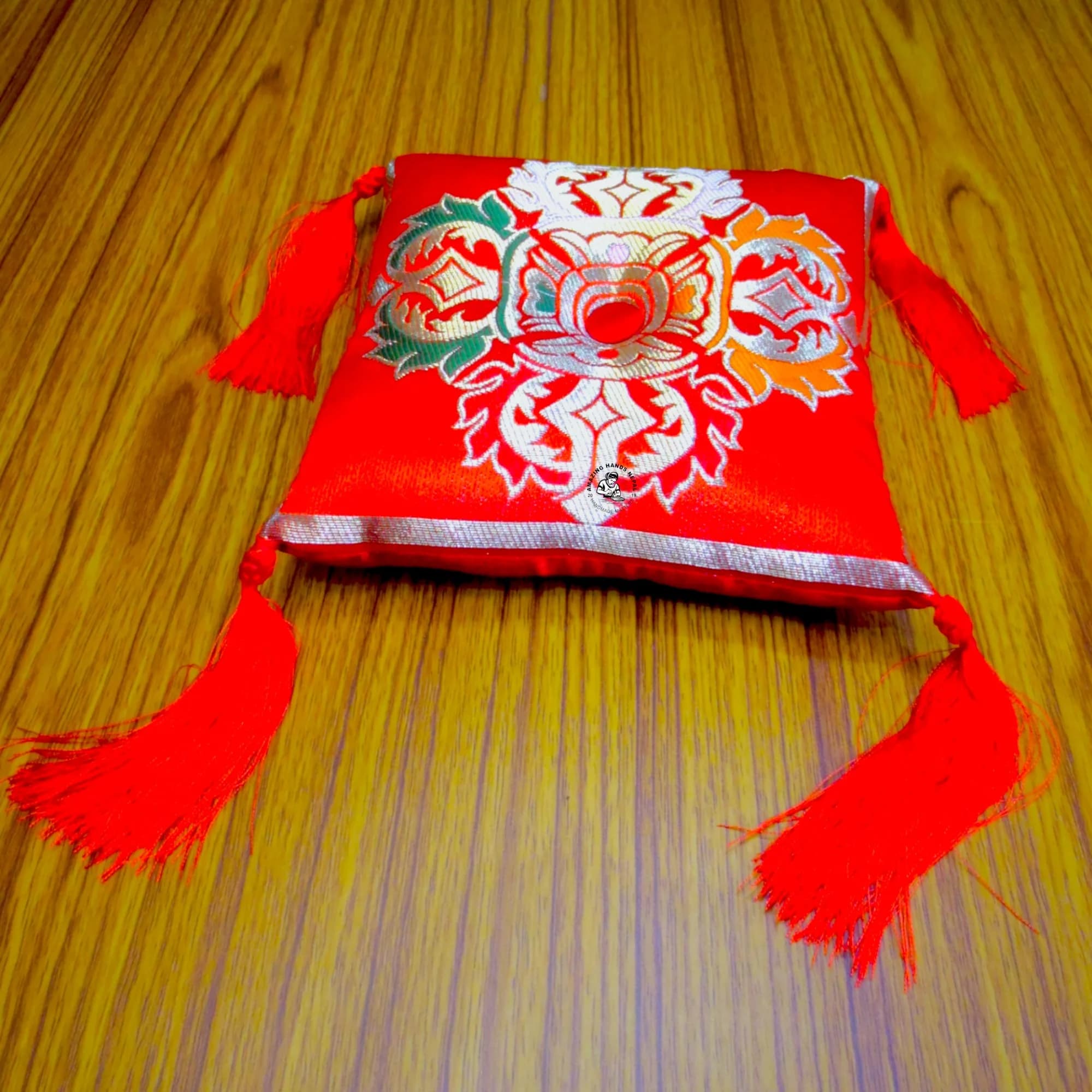 Buddhist Singing Bowl Cushion Dorje Red