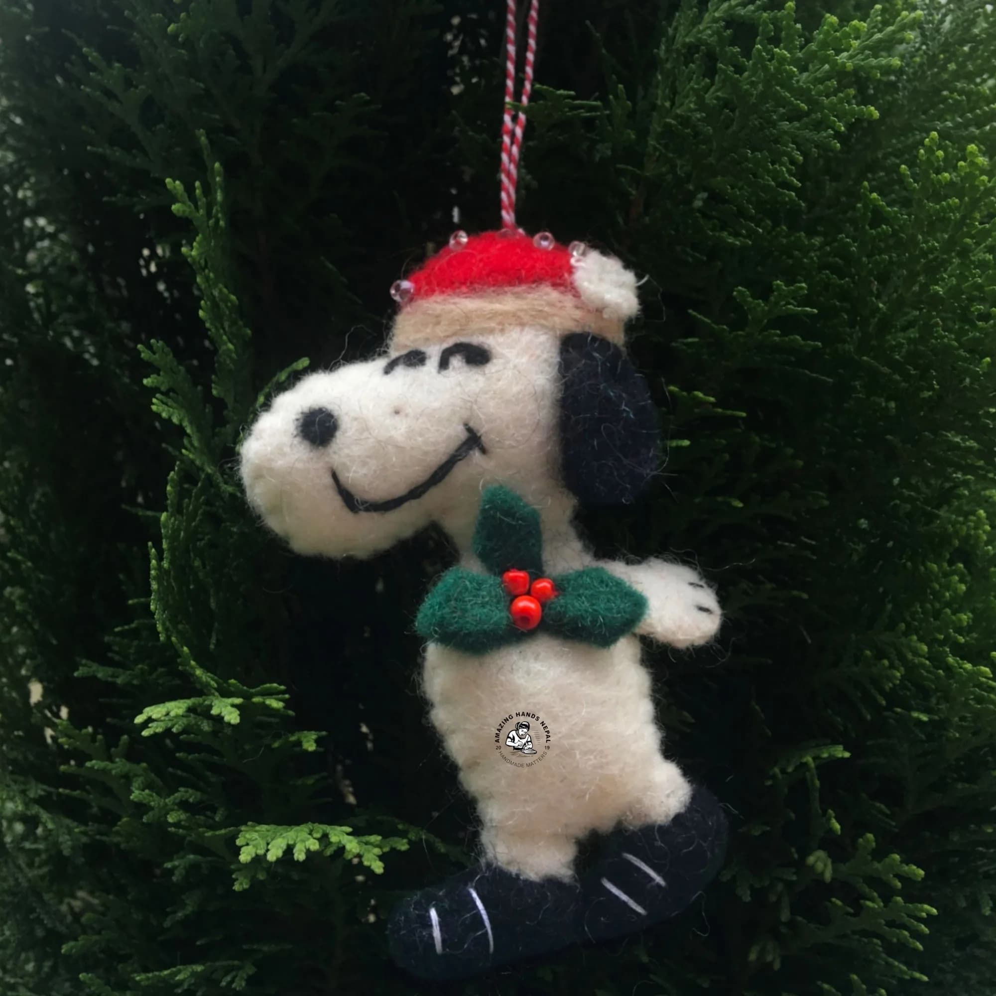 Nepali Handcrafted Christmas Felt Snoopy Ornament