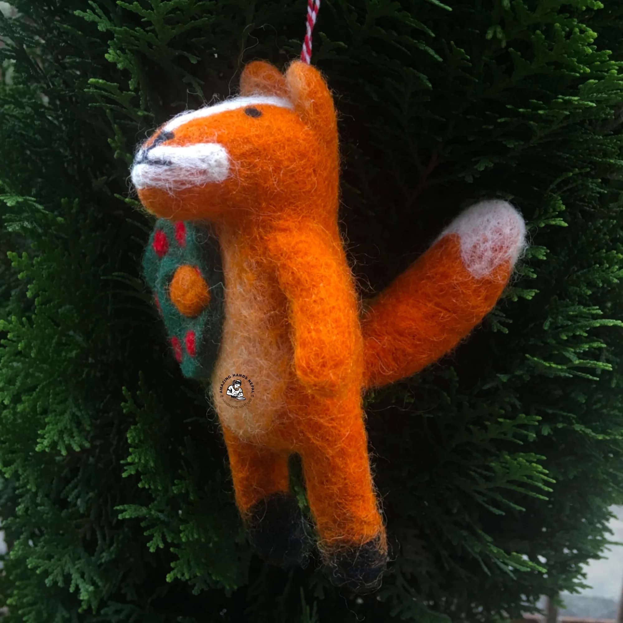 Nepali Artisanal Squirrel Felt Christmas Ornament