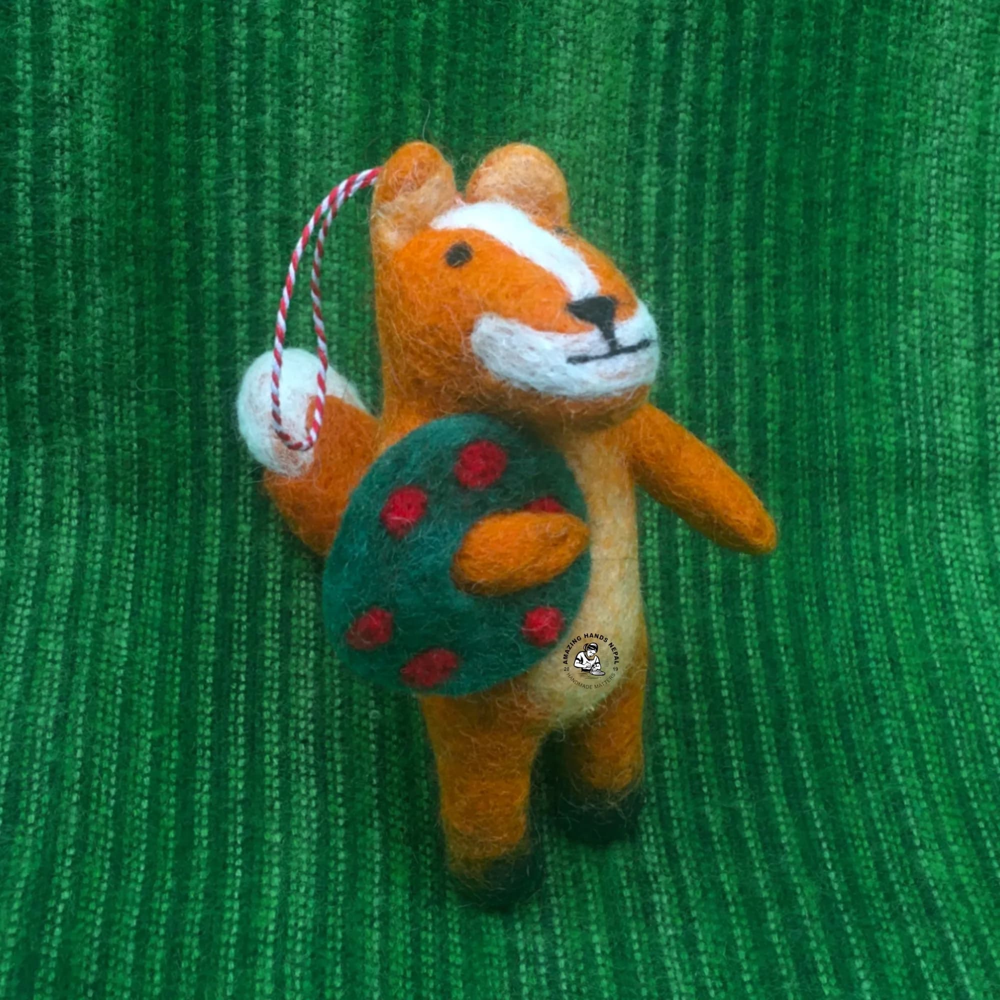 Nepali Artisanal Squirrel Felt Christmas Ornament