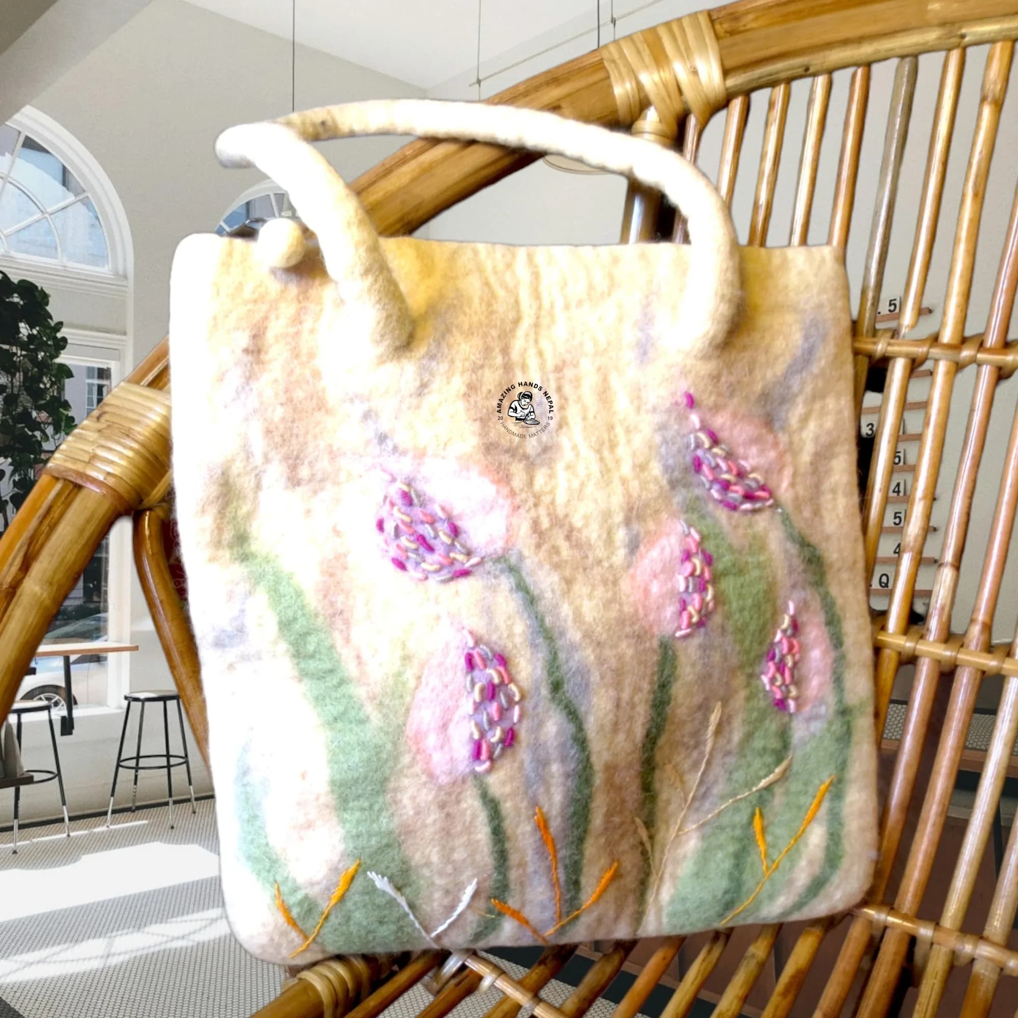 Felt Flower Embroidered Tote Bag