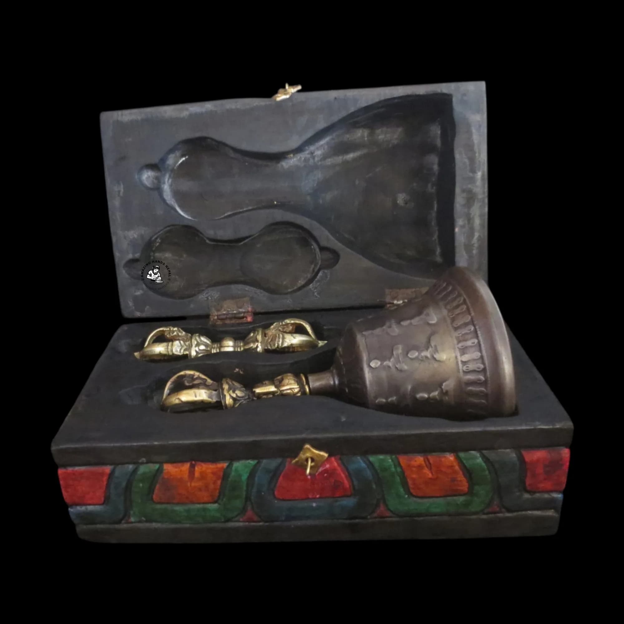 Tibetan Antiqued Bell and Dorje Altar Box