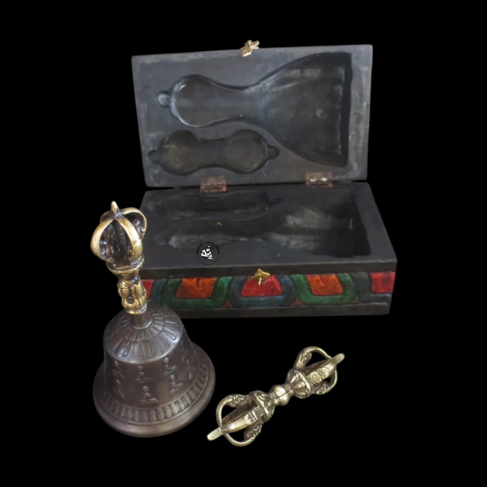 Tibetan Antiqued Bell and Dorje Altar Box