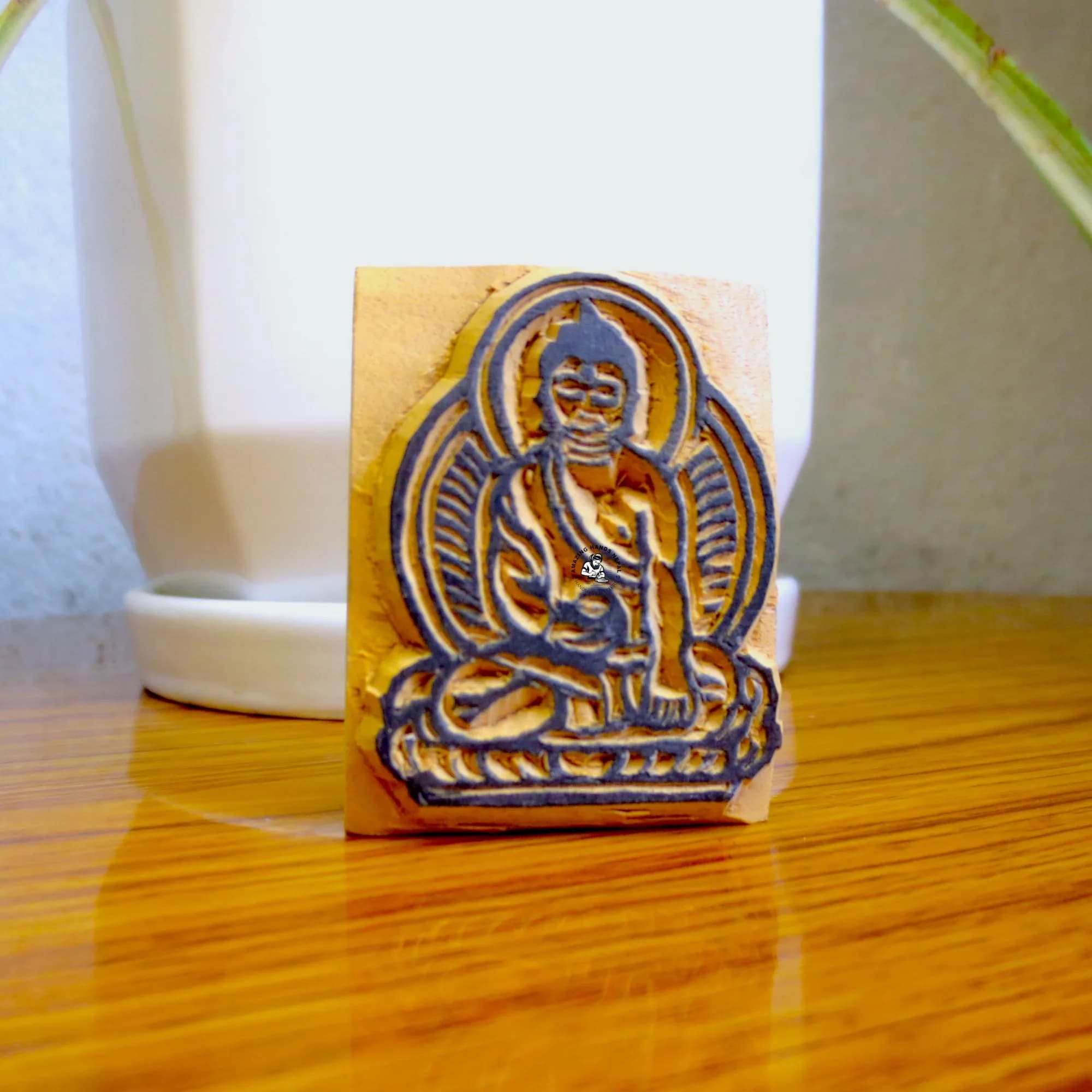 Hand-carved Buddha Motif Carved Wooden Tibetan Stamp