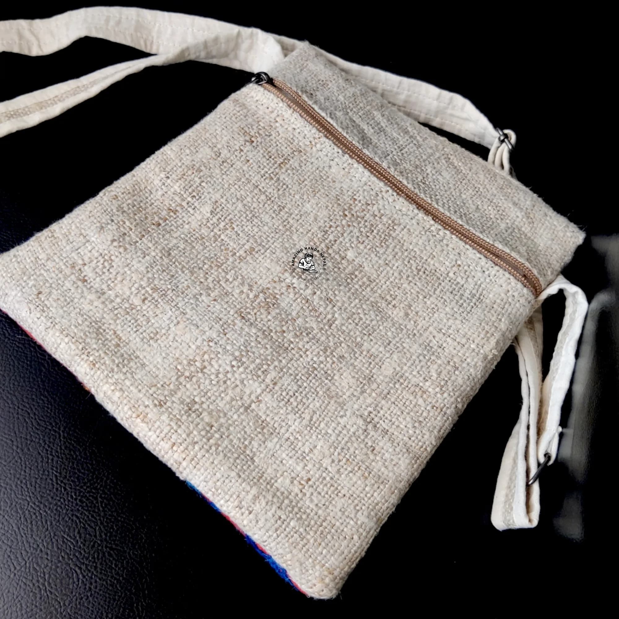 Embroidered Design Hemp Strap Bag