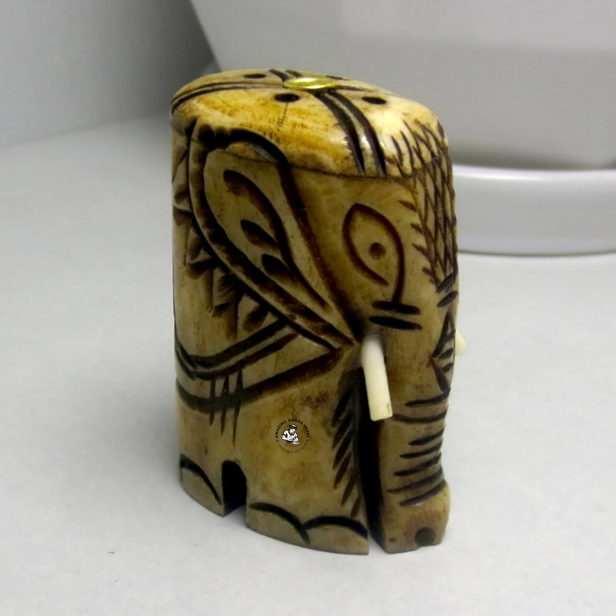 Bone Elephant Carved Incense Holder