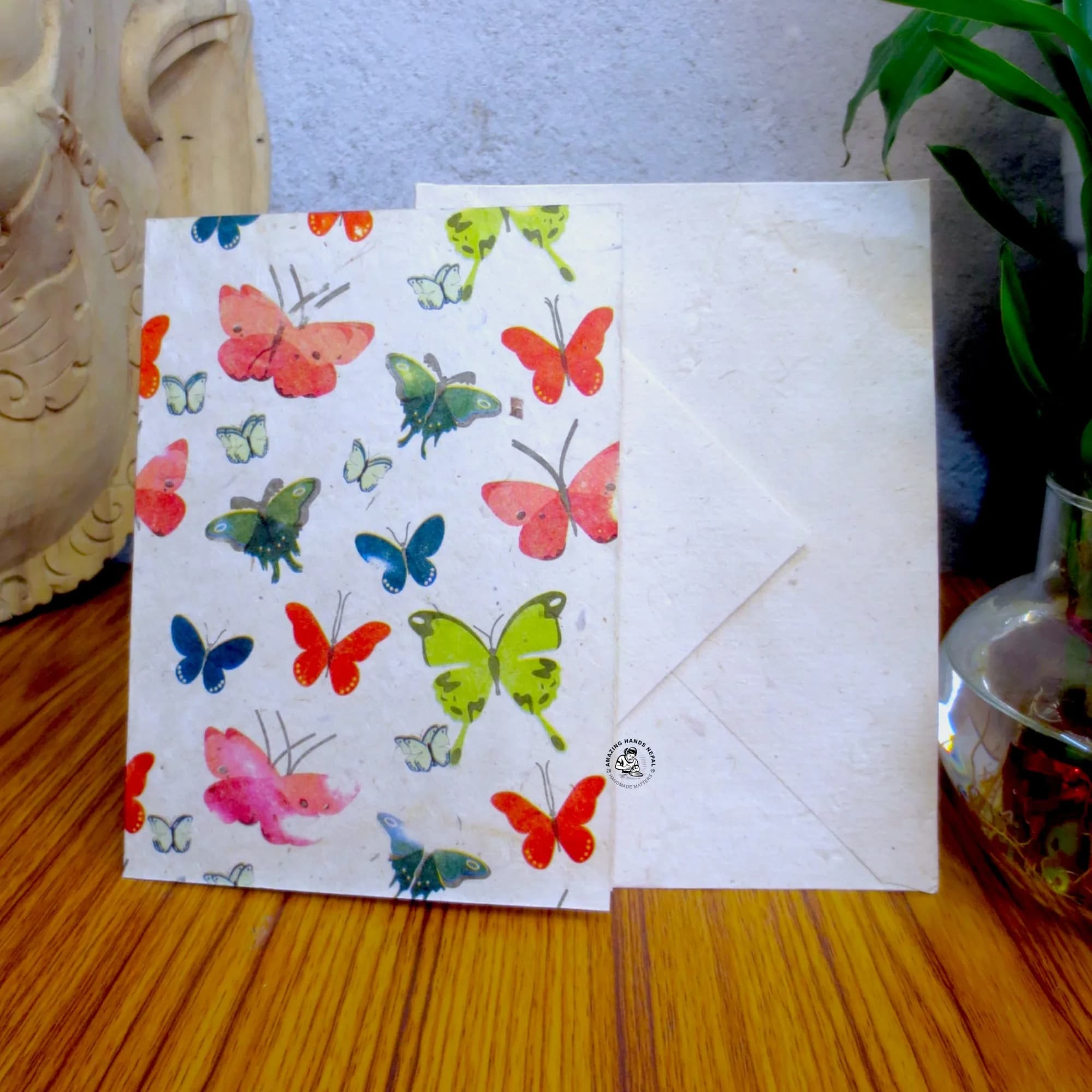 Nepali Lokta Paper Colorful Butterfly Printed Gift Card
