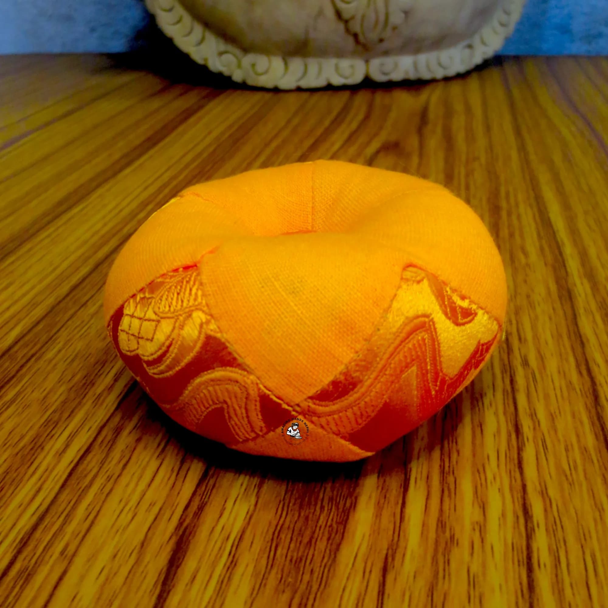 Orange Brocade Patched Singing Bowl Cushion