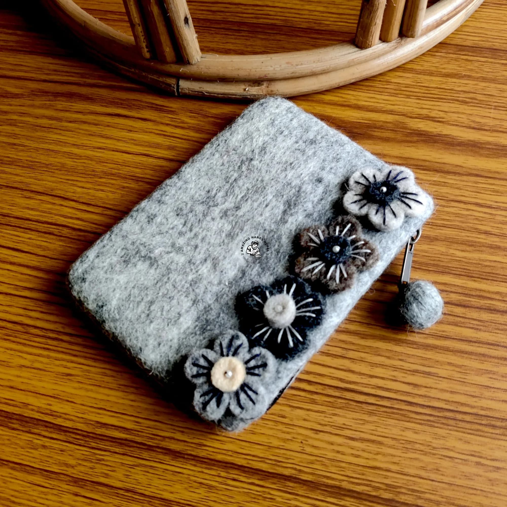 Flower Patched Wool Felted Purse