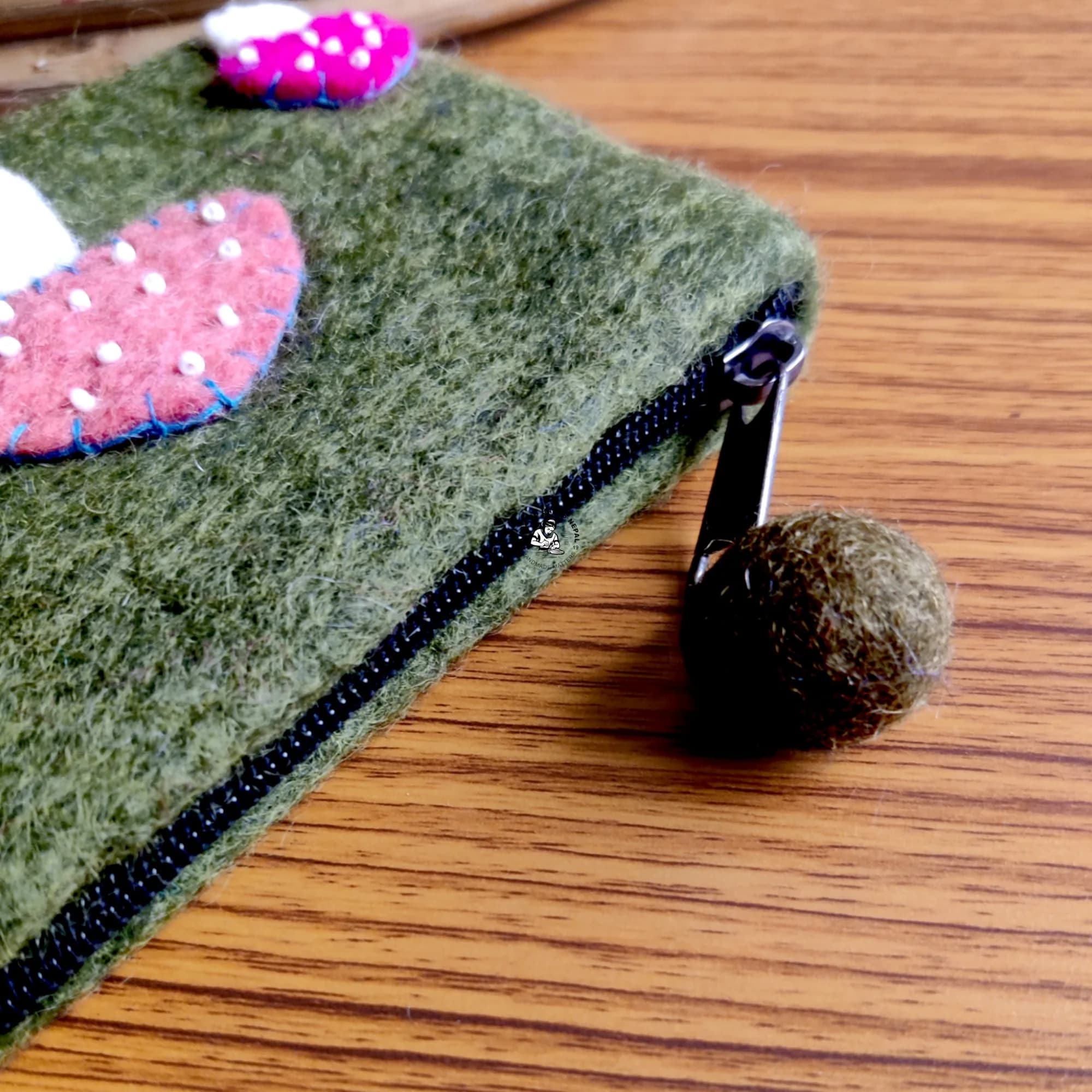 Wool Felted Mushroom Patched Felted Purse