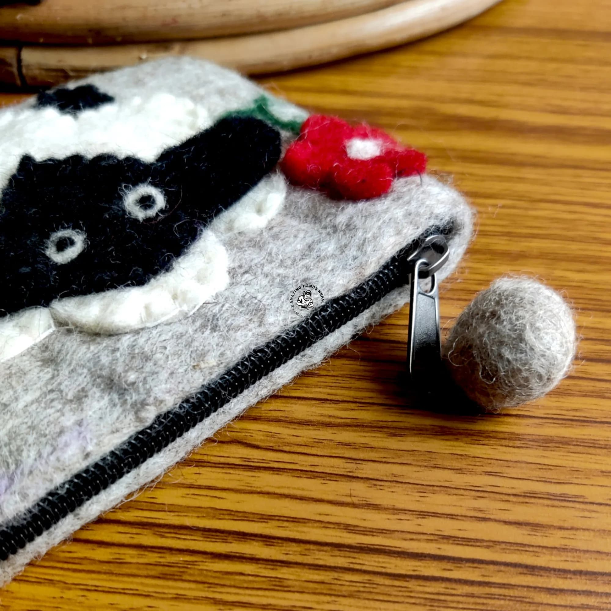 Wool Felted Sheep and Flower Patched Felted Purse