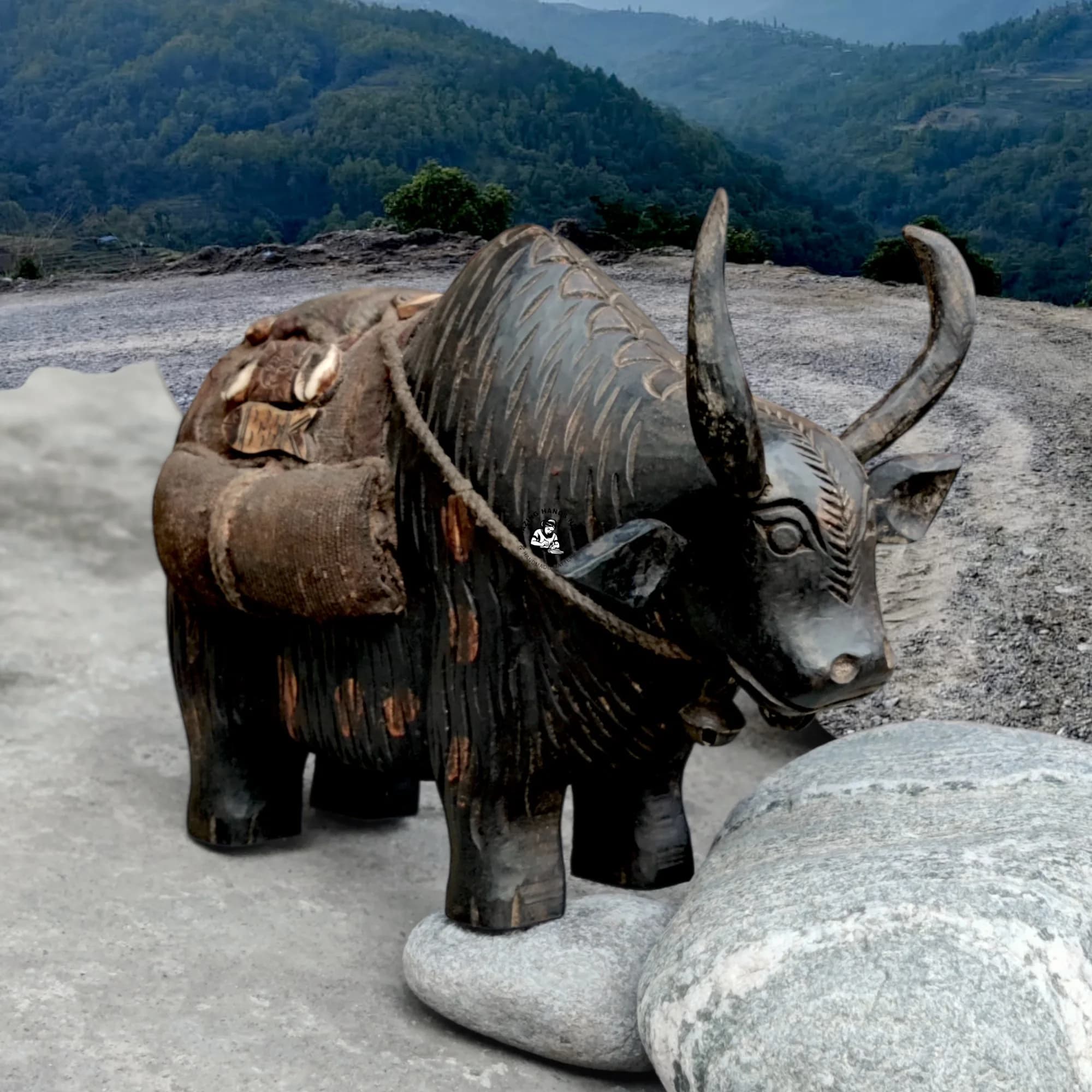 Handcrafted Wooden Yak Statue From Nepal