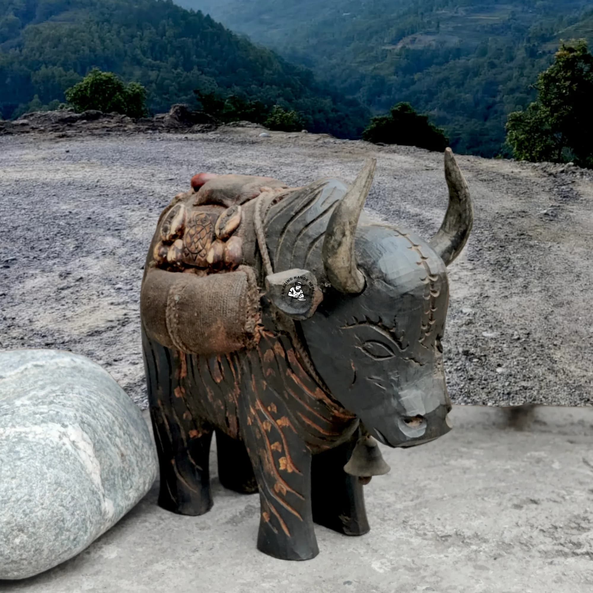 Nepali Handcrafted Wooden Yak Statue