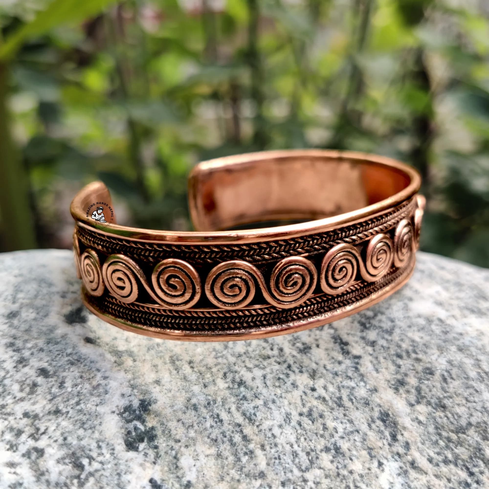 Himalayan Handcrafted Spiritual Connectivity Symbol Copper Bracelet