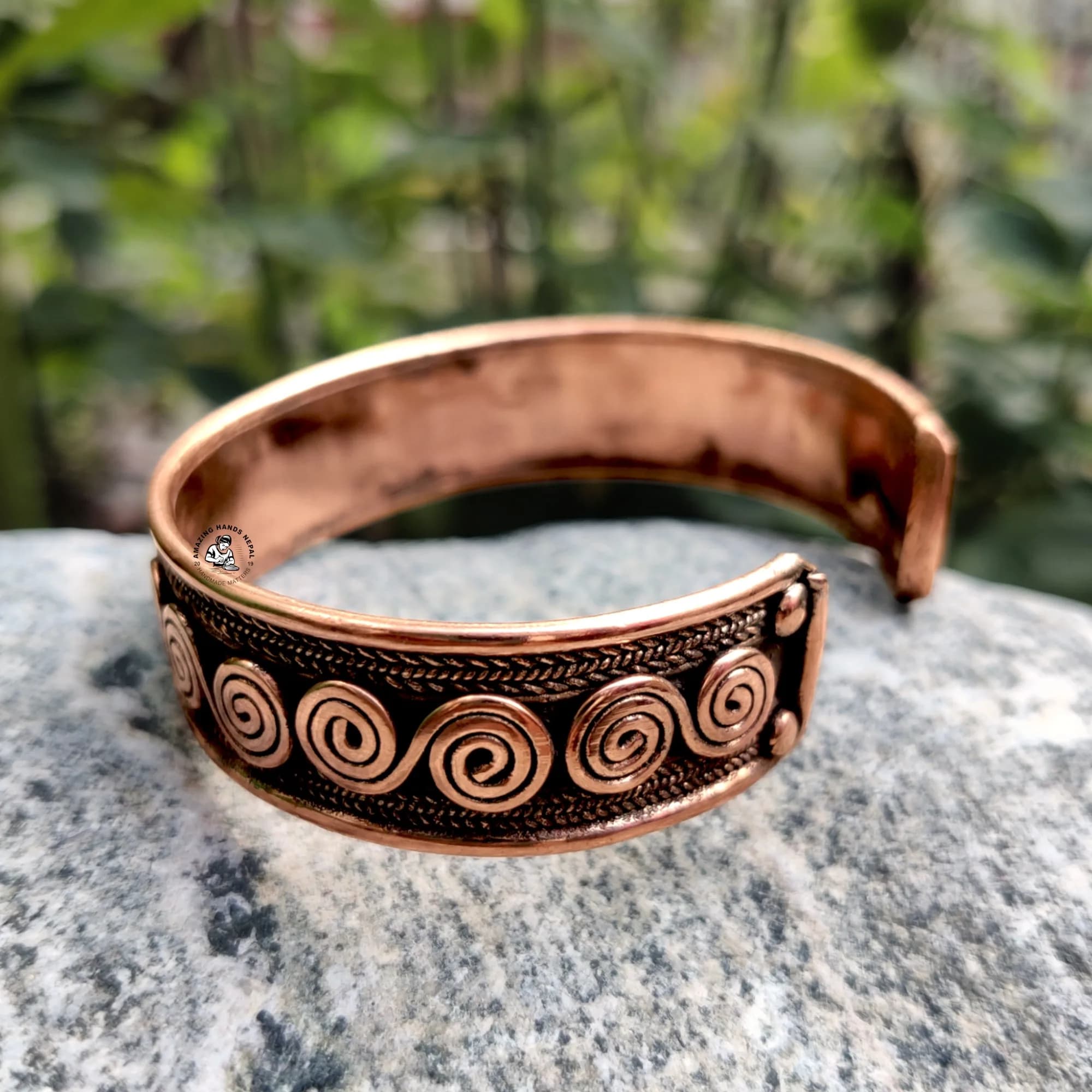 Himalayan Handcrafted Spiritual Connectivity Symbol Copper Bracelet