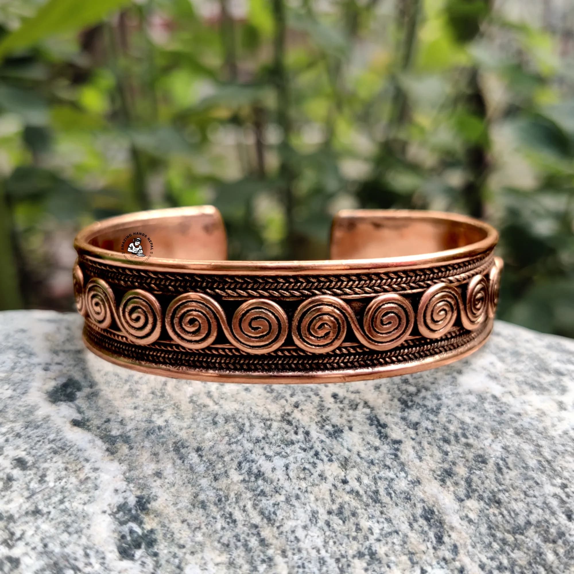 Himalayan Handcrafted Spiritual Connectivity Symbol Copper Bracelet