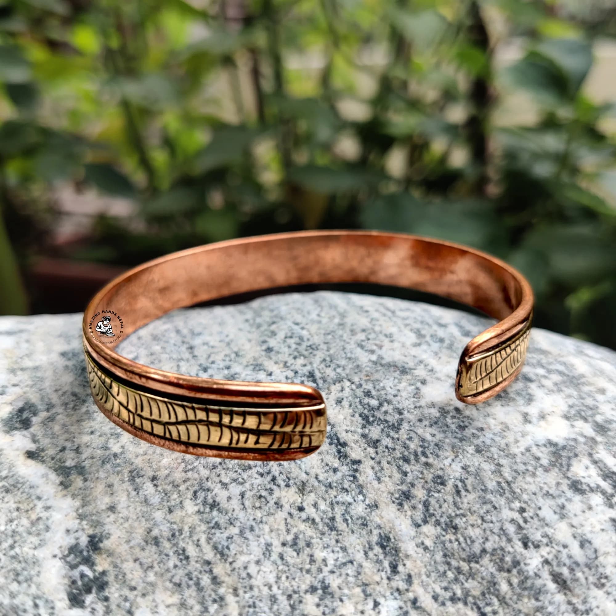 Copper Handcrafted Tibetan Astamangala Symbol Carving Bracelet