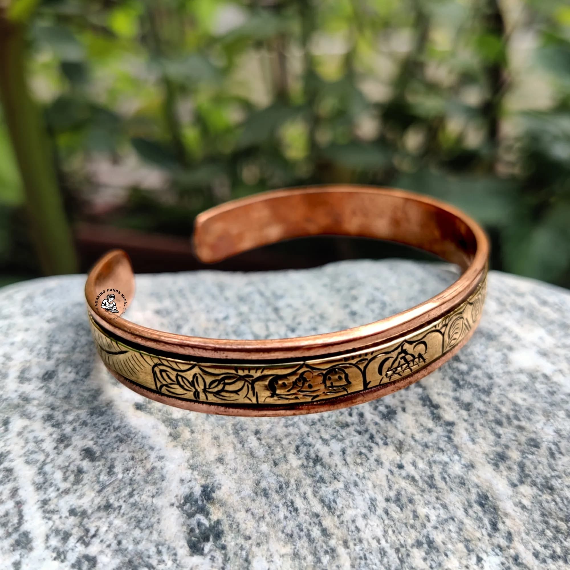 Copper Handcrafted Tibetan Astamangala Symbol Carving Bracelet
