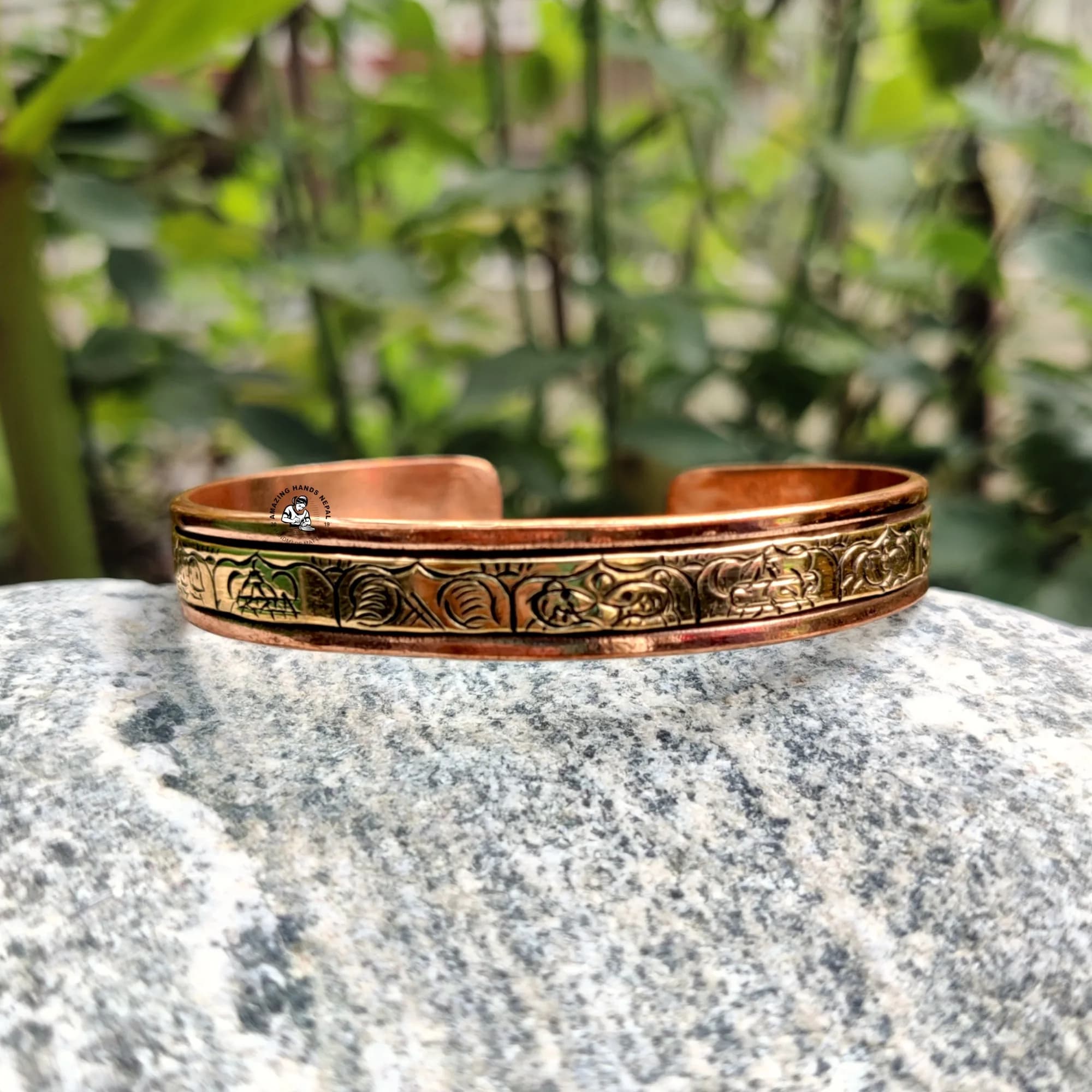 Copper Handcrafted Tibetan Astamangala Symbol Carving Bracelet