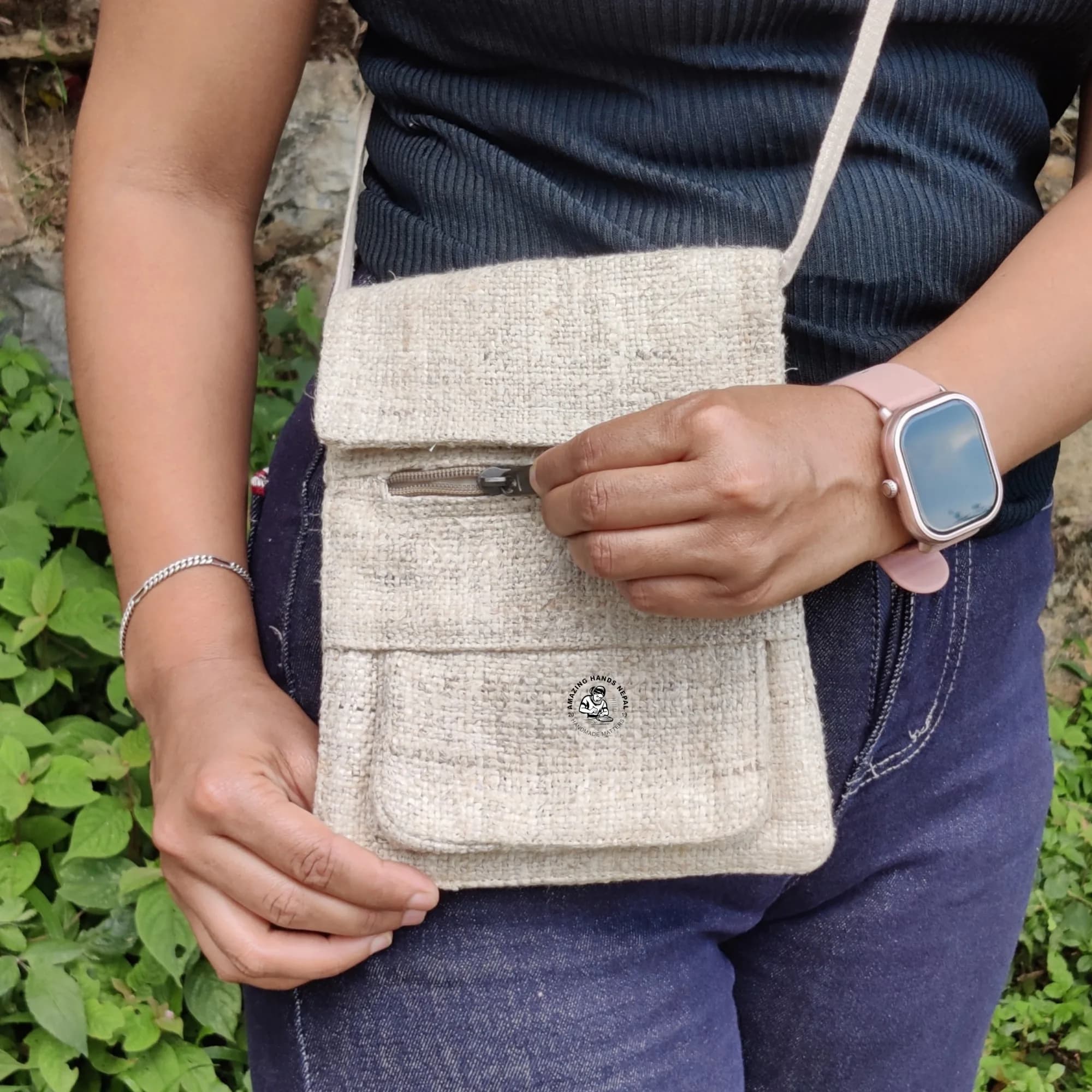 Himalayan Handcrafted Natural Hemp Passport Bag