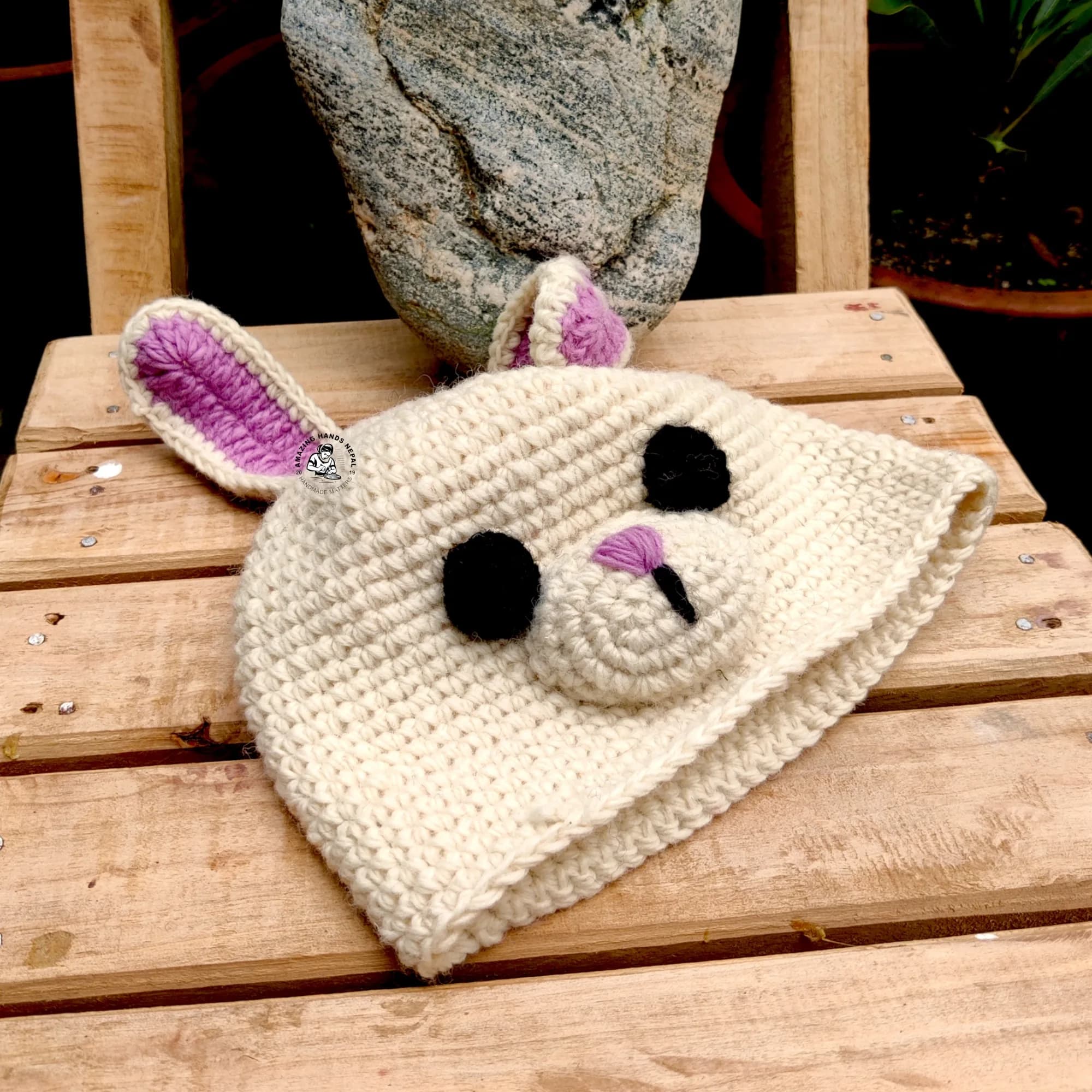 Wool Hand Crocheted Bunny Hat